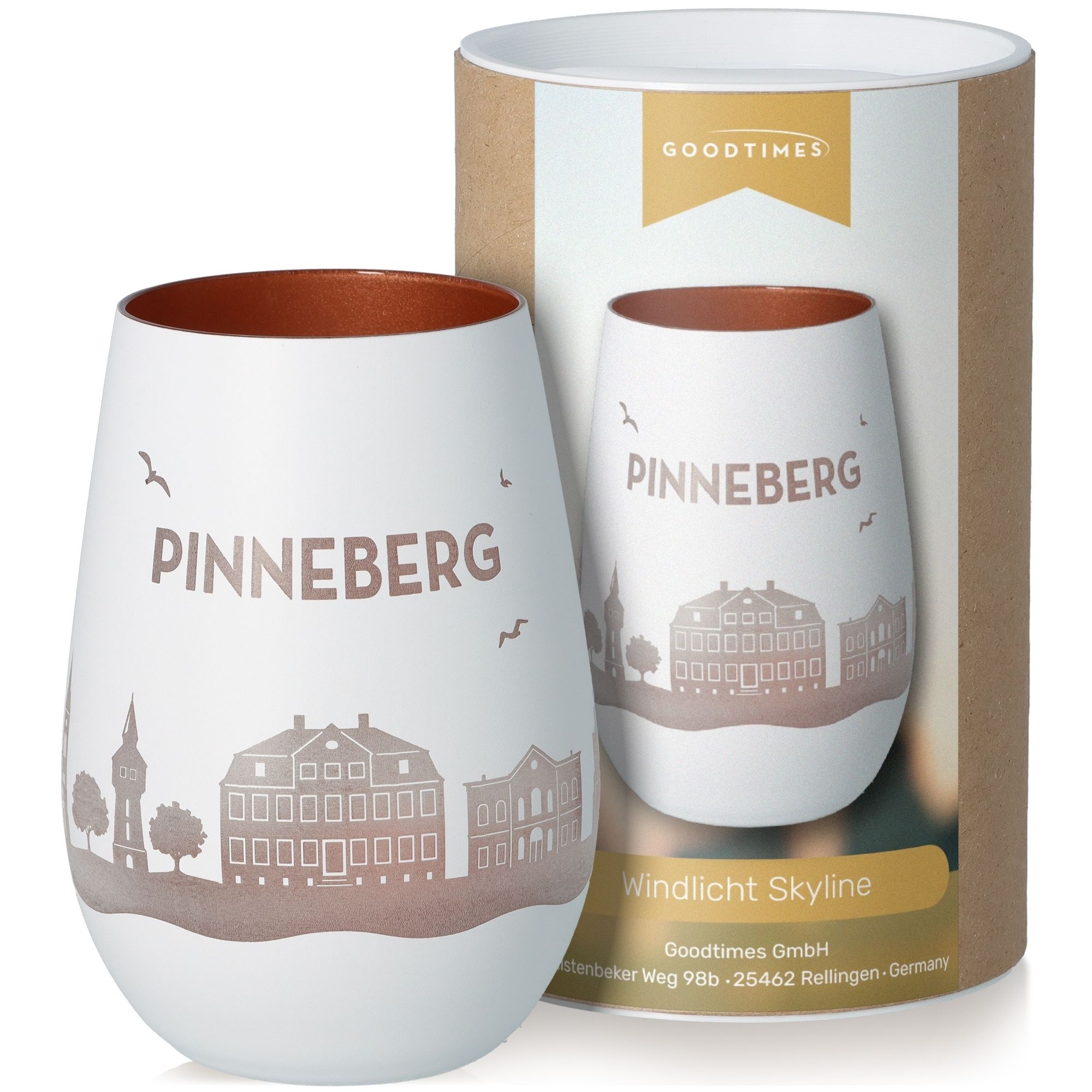 Windlicht Skyline Pinneberg Weiß/Bronze Töpferei, Tasse, Krug, Kunst, Porzellan