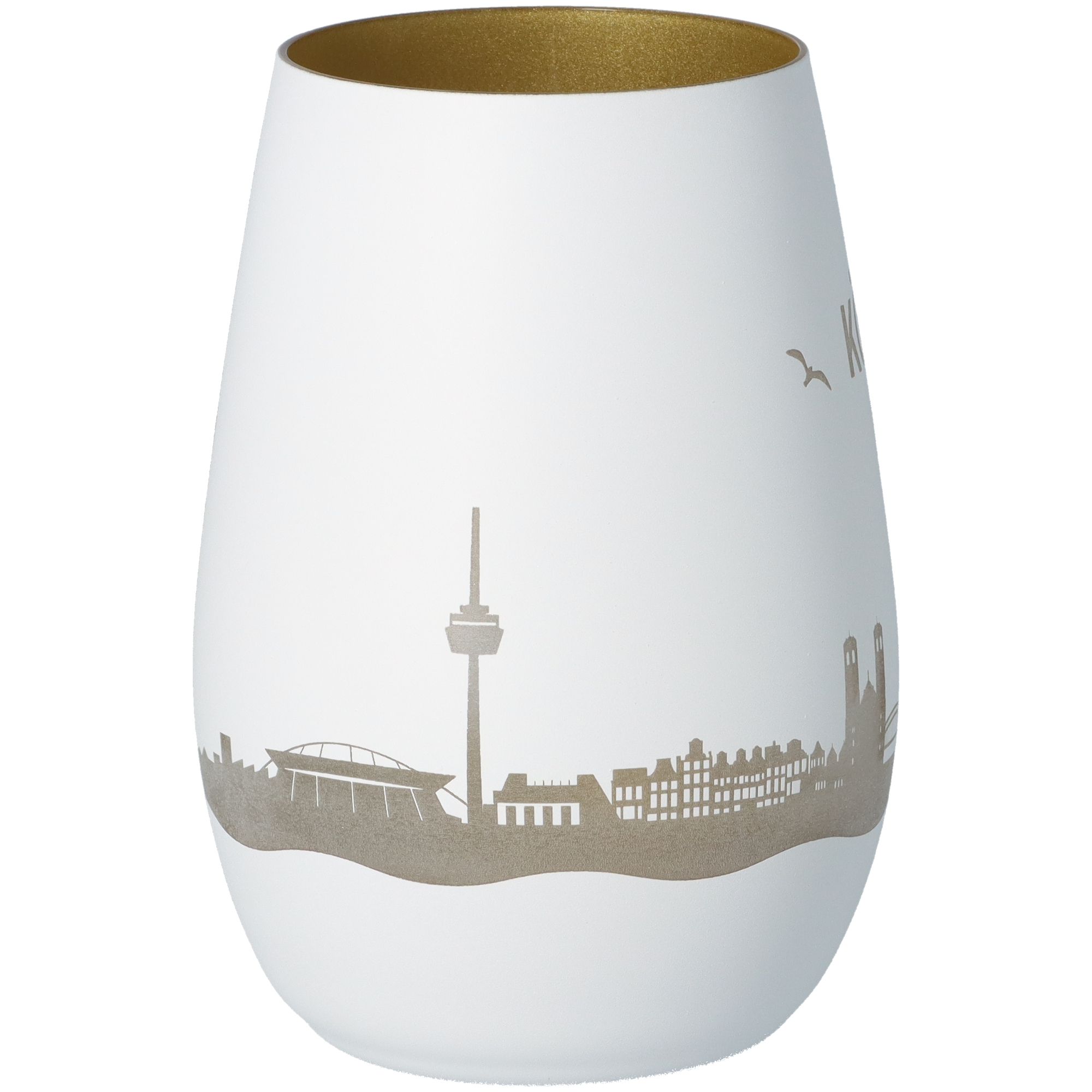 Windlicht Skyline Köln Weiß/Gold