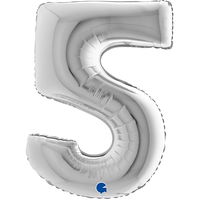 Folienballon Zahl 5 Silber 100cm Folienballon Zahl 5 Silber 100cm