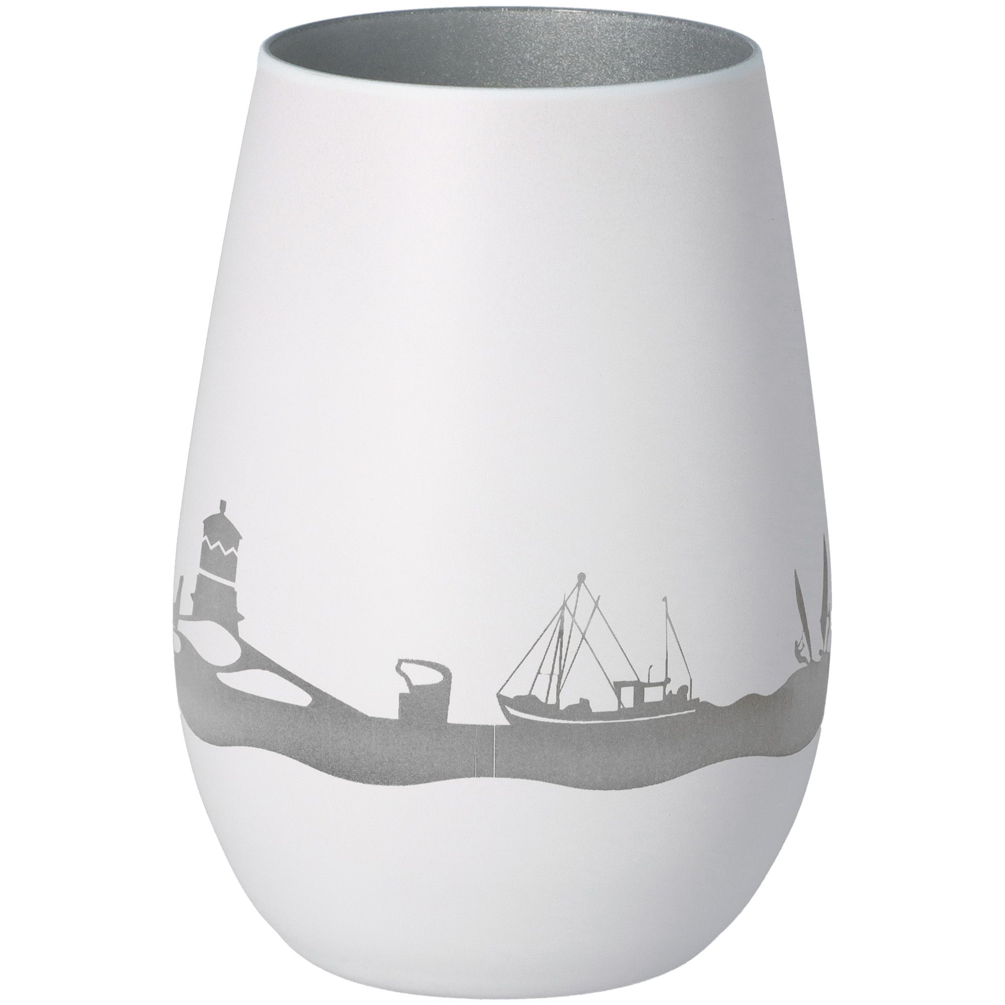 Windlicht Skyline Büsum Weiß/Silber Töpferei, Krug, Vase, Porzellan, Lampe