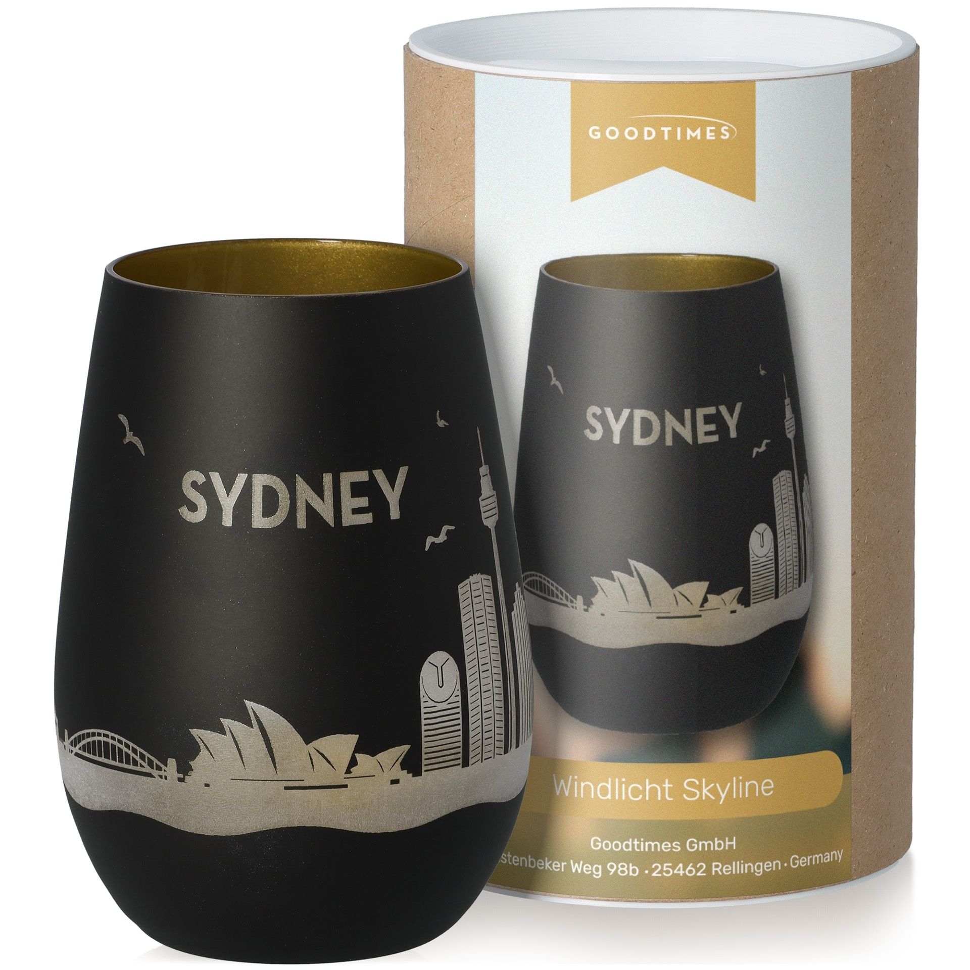 Windlicht Skyline Sydney Schwarz/Gold Krug, Töpferei