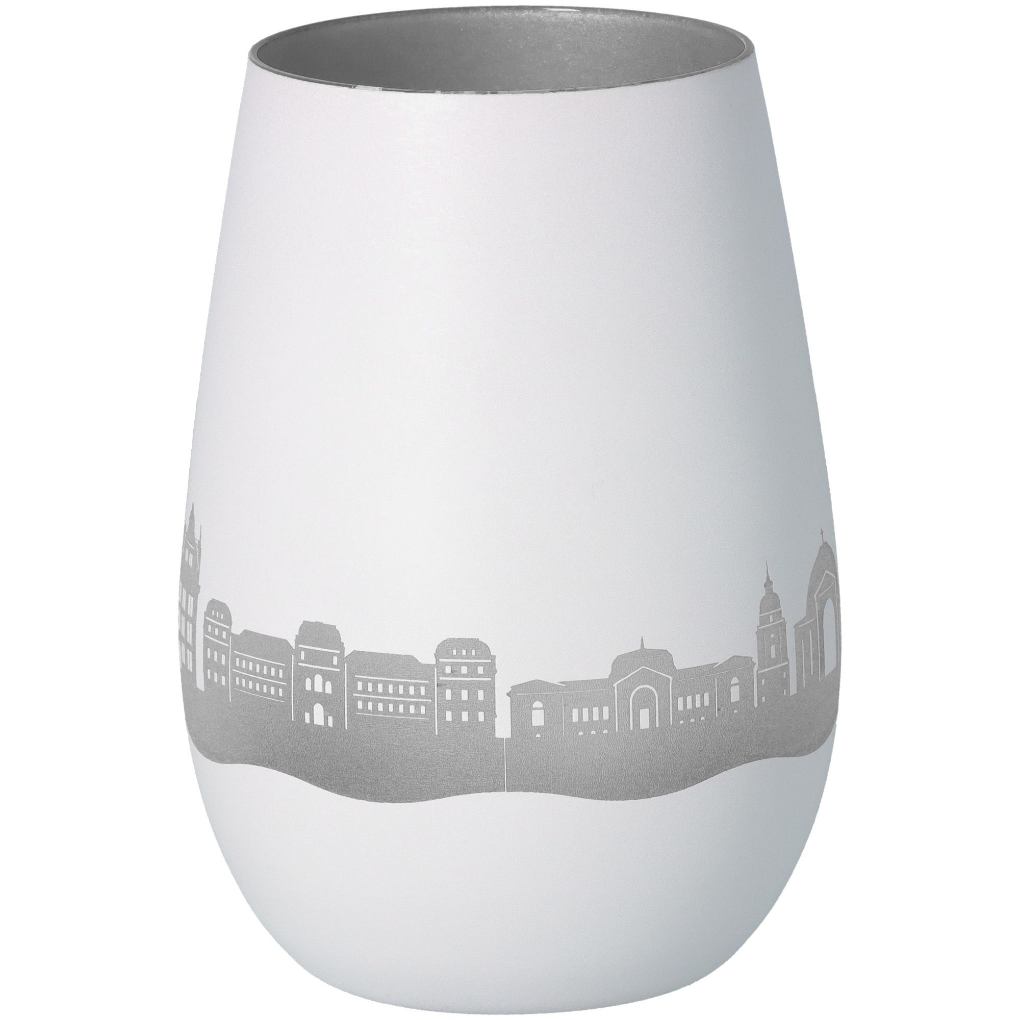 Windlicht Skyline Darmstadt Weiß/Silber