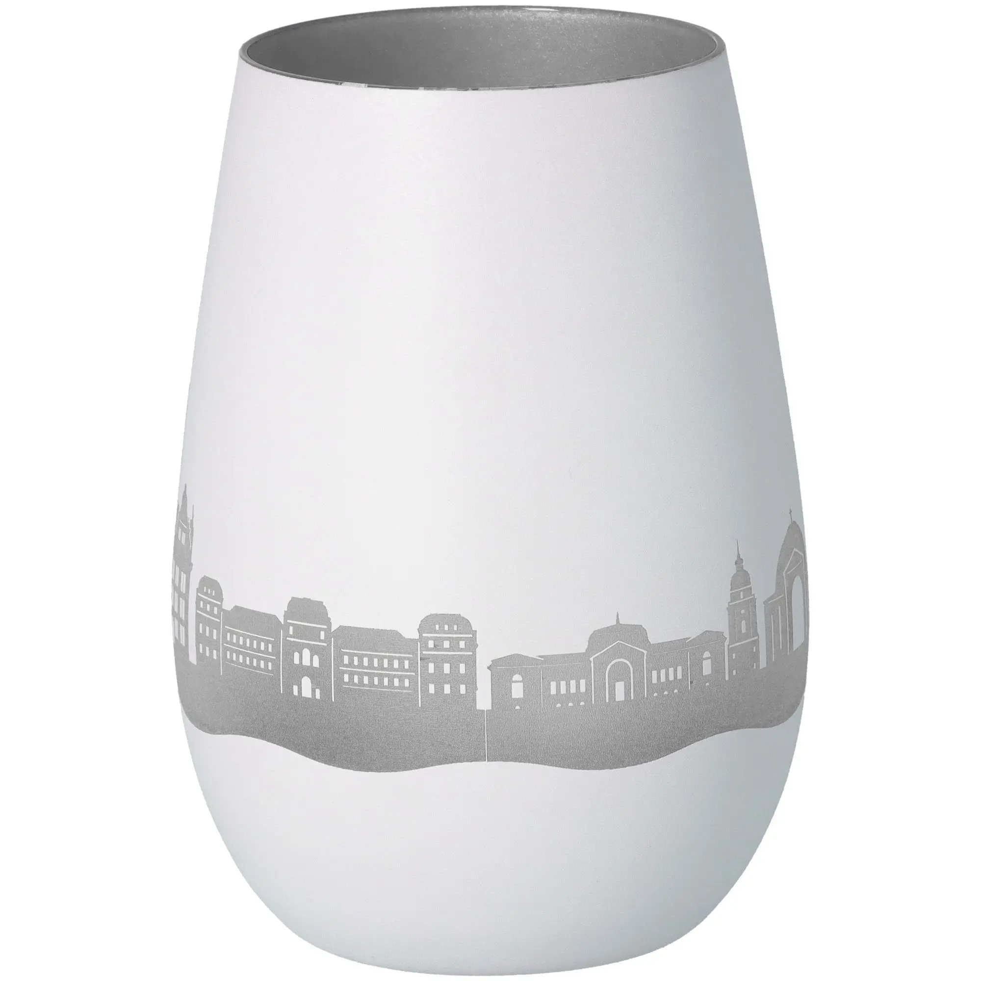 Windlicht Skyline Darmstadt Weiß/Silber