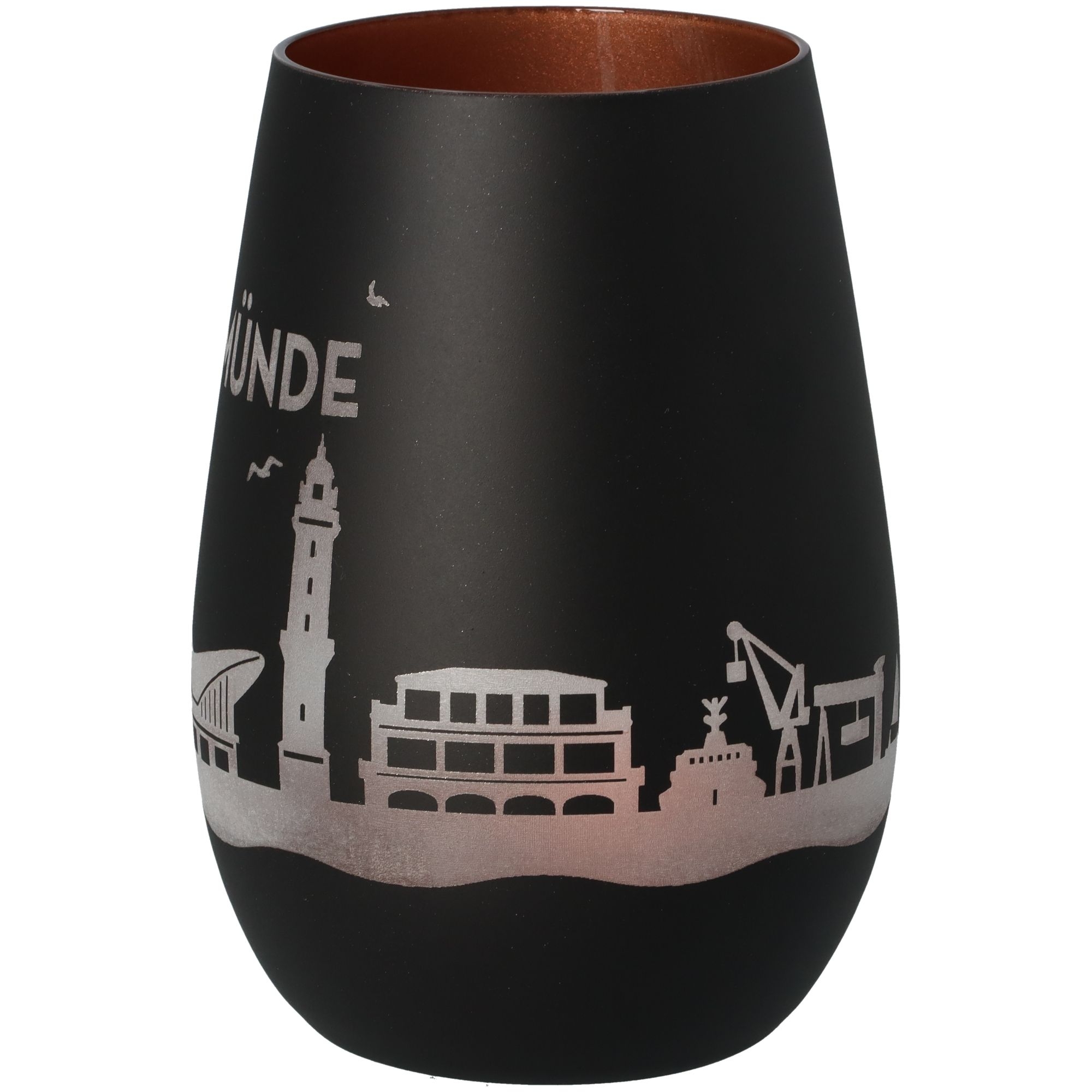 Windlicht Skyline Warnemünde Schwarz/Bronze