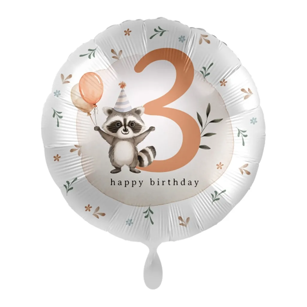 Folienballon "Zahl 3 Waschbär" 45cm