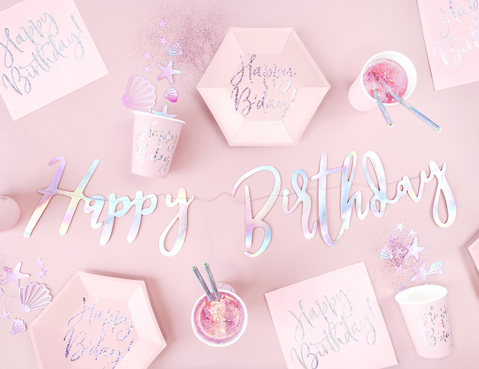 6 Pappteller - Happy Birthday - Rosa / Silber