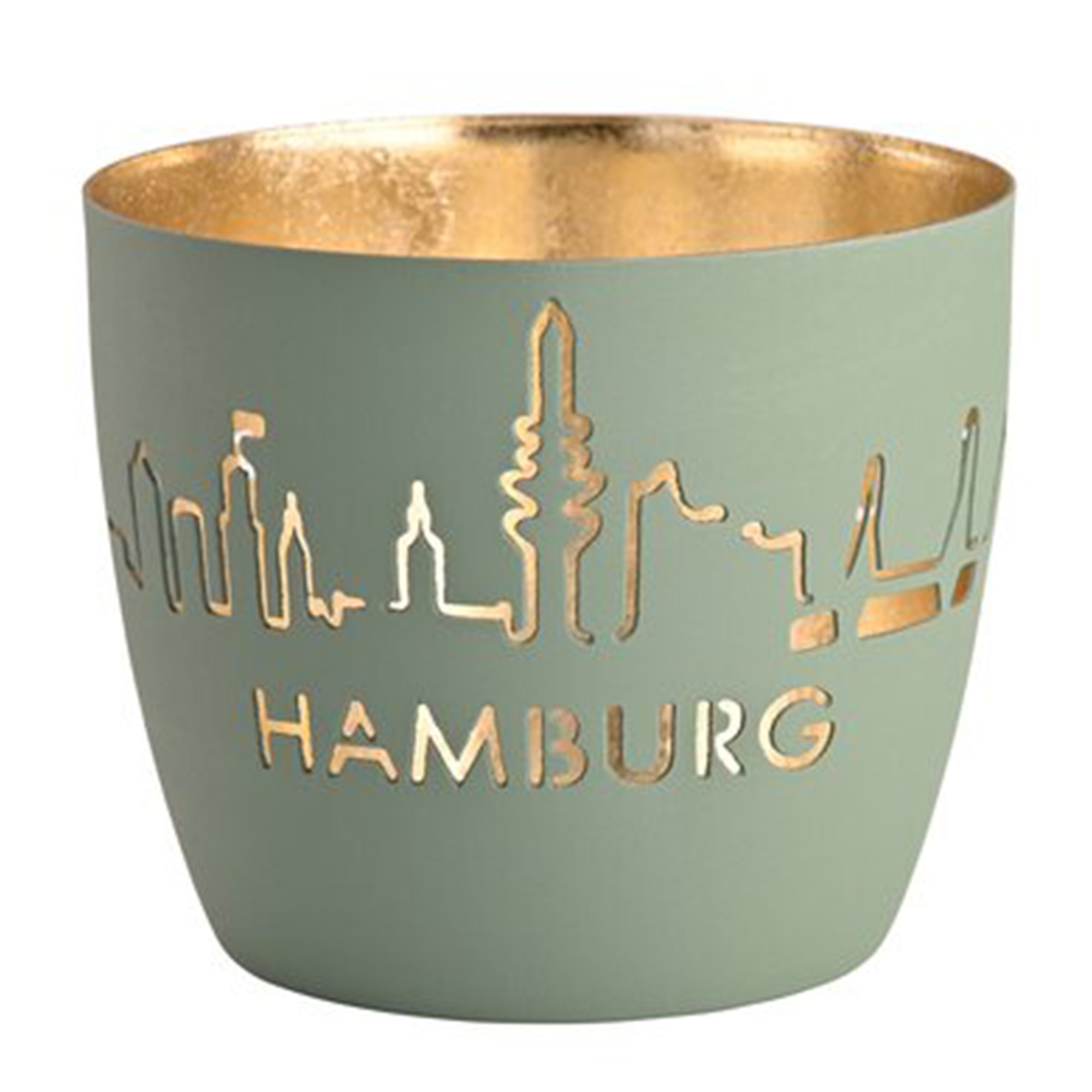 Madras Windlicht "Hamburg Skyline", Powder Blue/Gold - M Pokal, Schüssel, Bronze