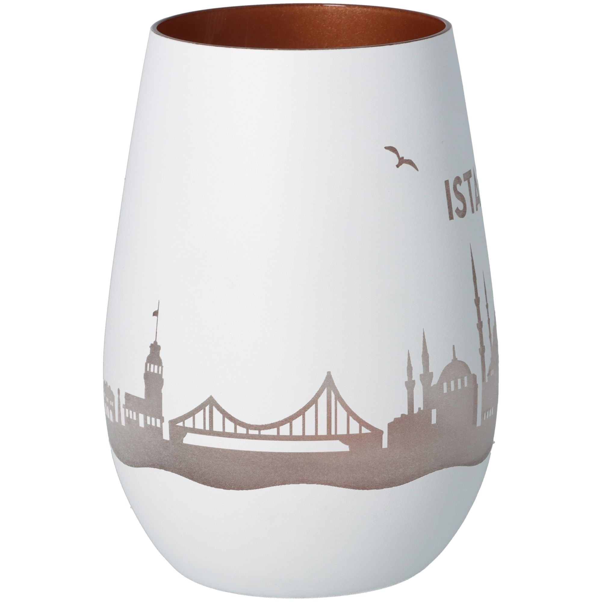 Windlicht Skyline Istanbul Weiß/Bronze Töpferei, Krug, Kunst, Porzellan, Vase
