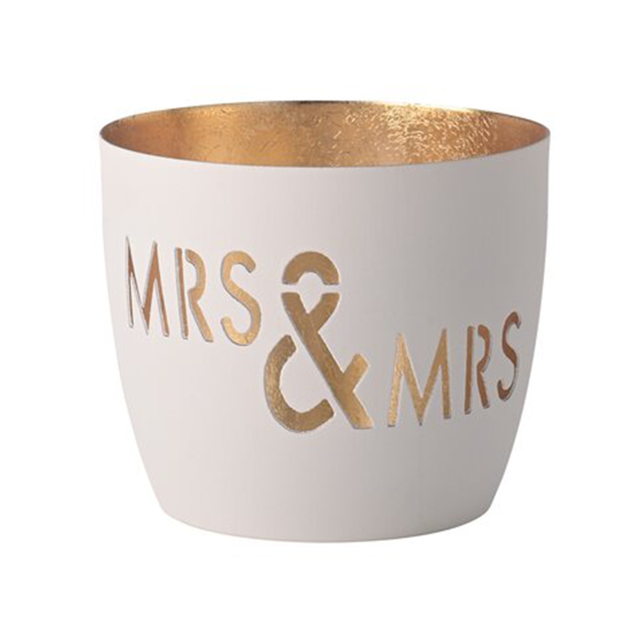Madras Windlicht "Mrs & Mrs", Weiß/Gold - M Madras Windlicht "Mrs & Mrs", Weiß/Gold - M