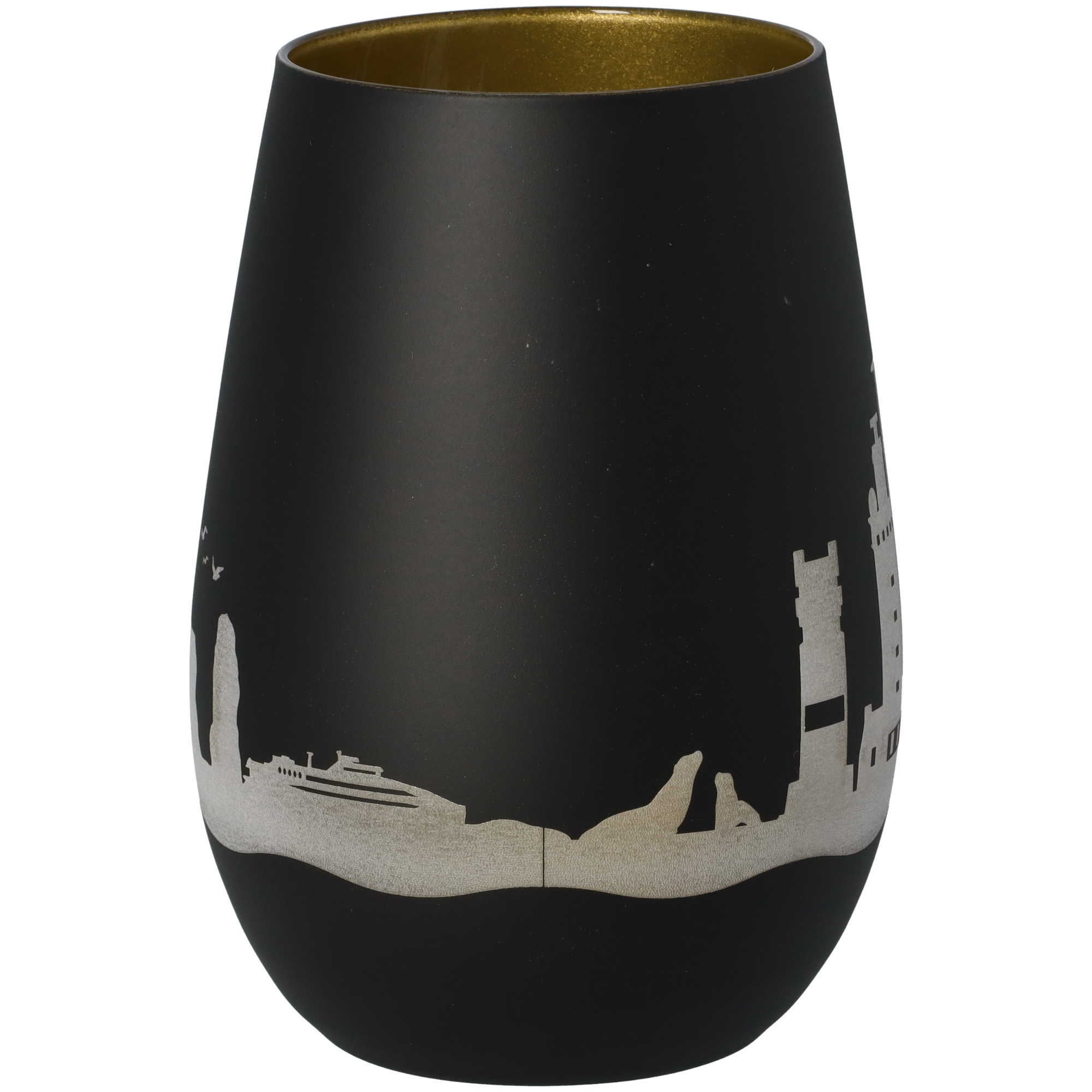 Windlicht Skyline Helgoland Schwarz/Gold Töpferei, Krug, Vase