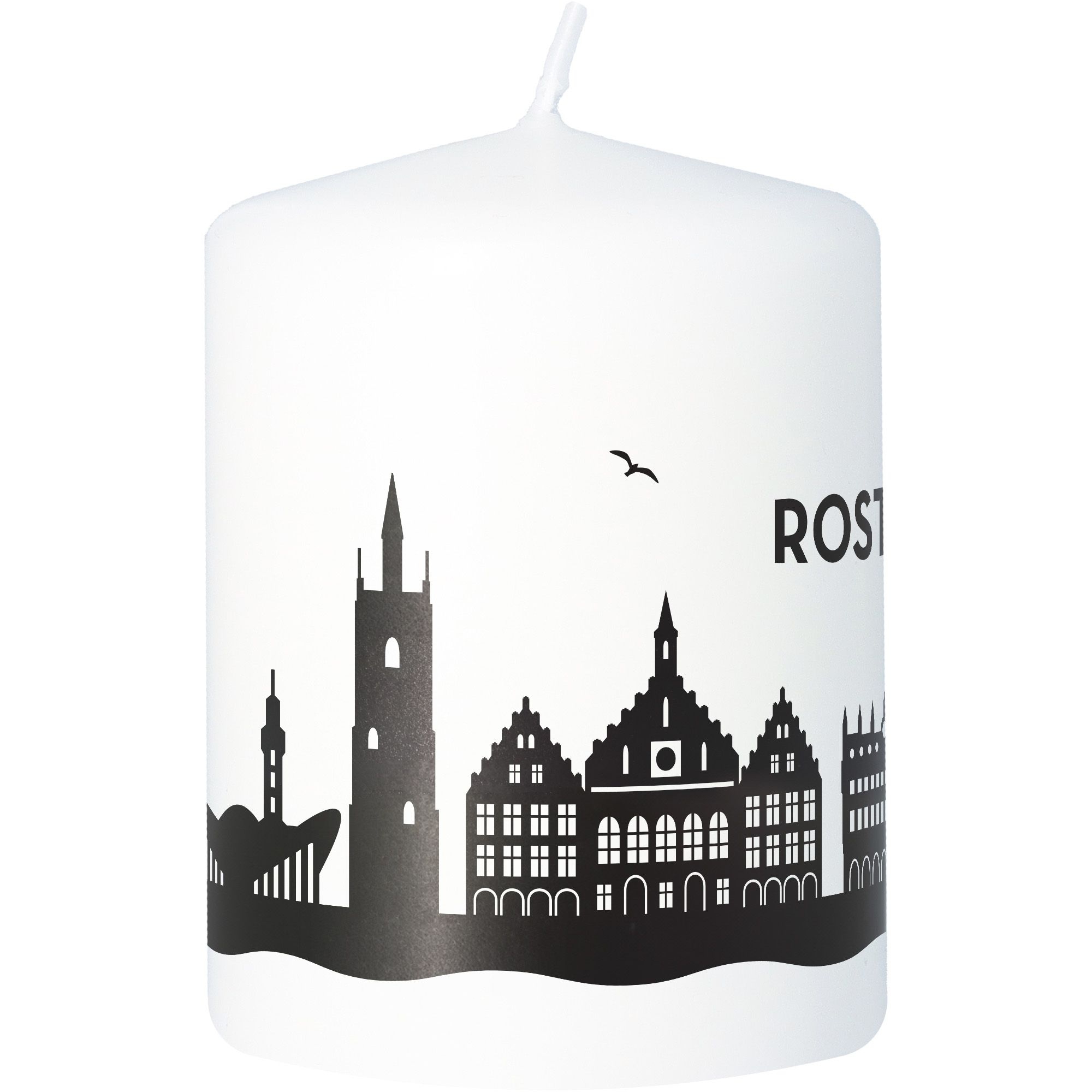 Stumpenkerze Skyline Rostock Weiß Stumpenkerze Skyline Rostock Weiß