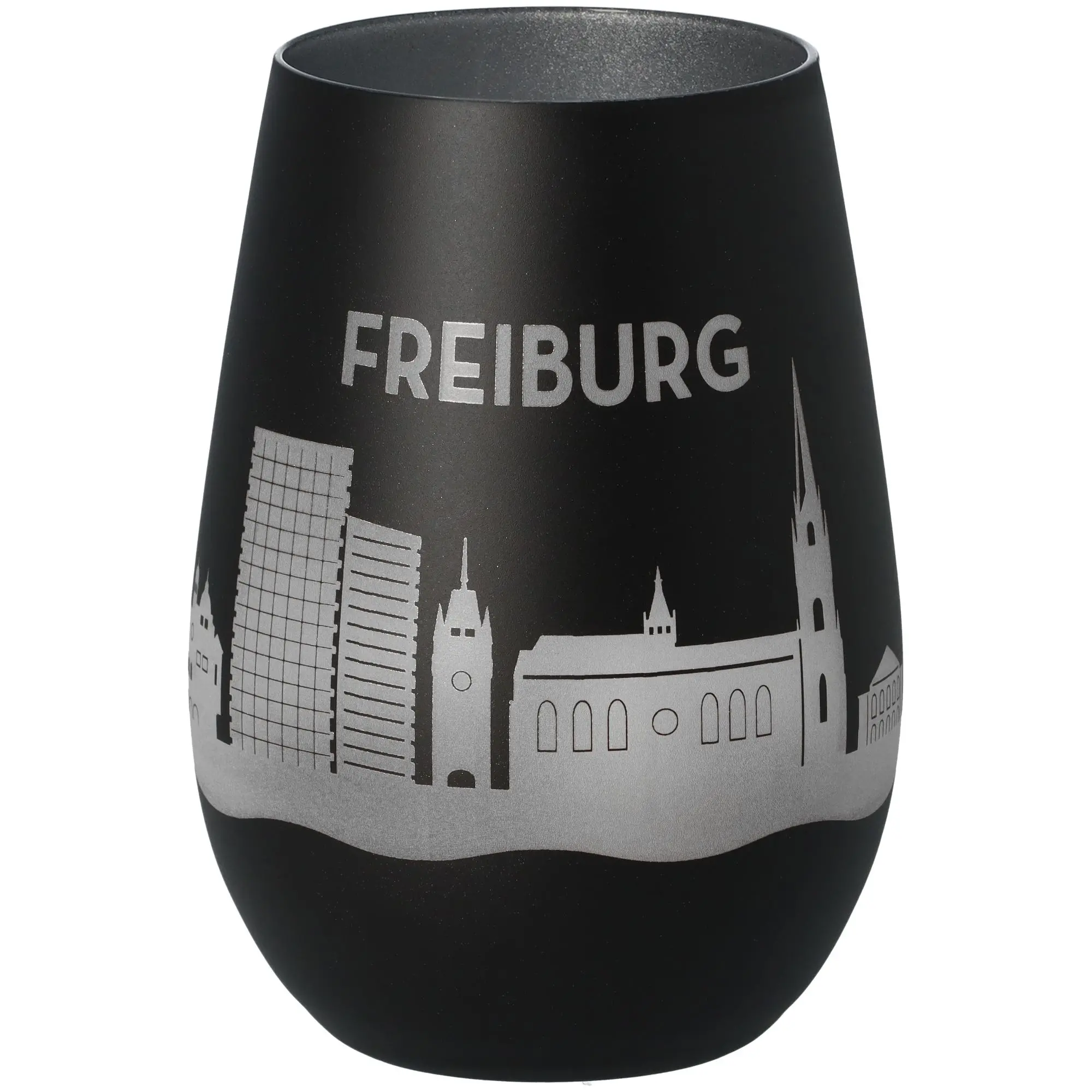 Windlicht Skyline Freiburg Schwarz/Silber