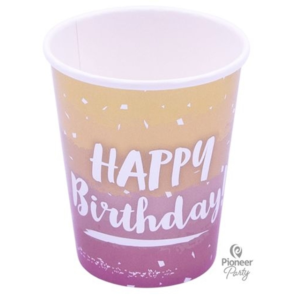 Party Becher, Kunststoffbecher, Happy Birthday, Mehrfarbig, Pioneer Party