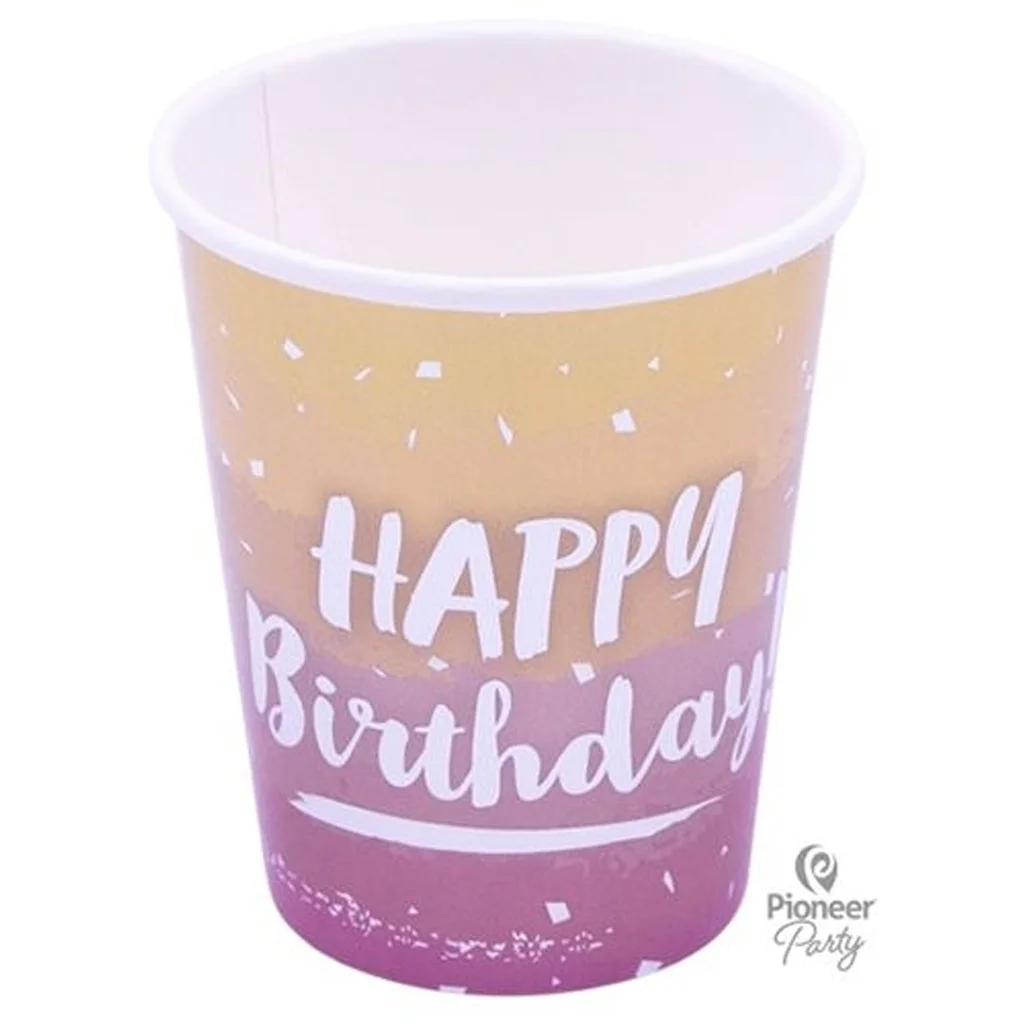 Party Becher, Kunststoffbecher, Happy Birthday, Mehrfarbig, Pioneer Party