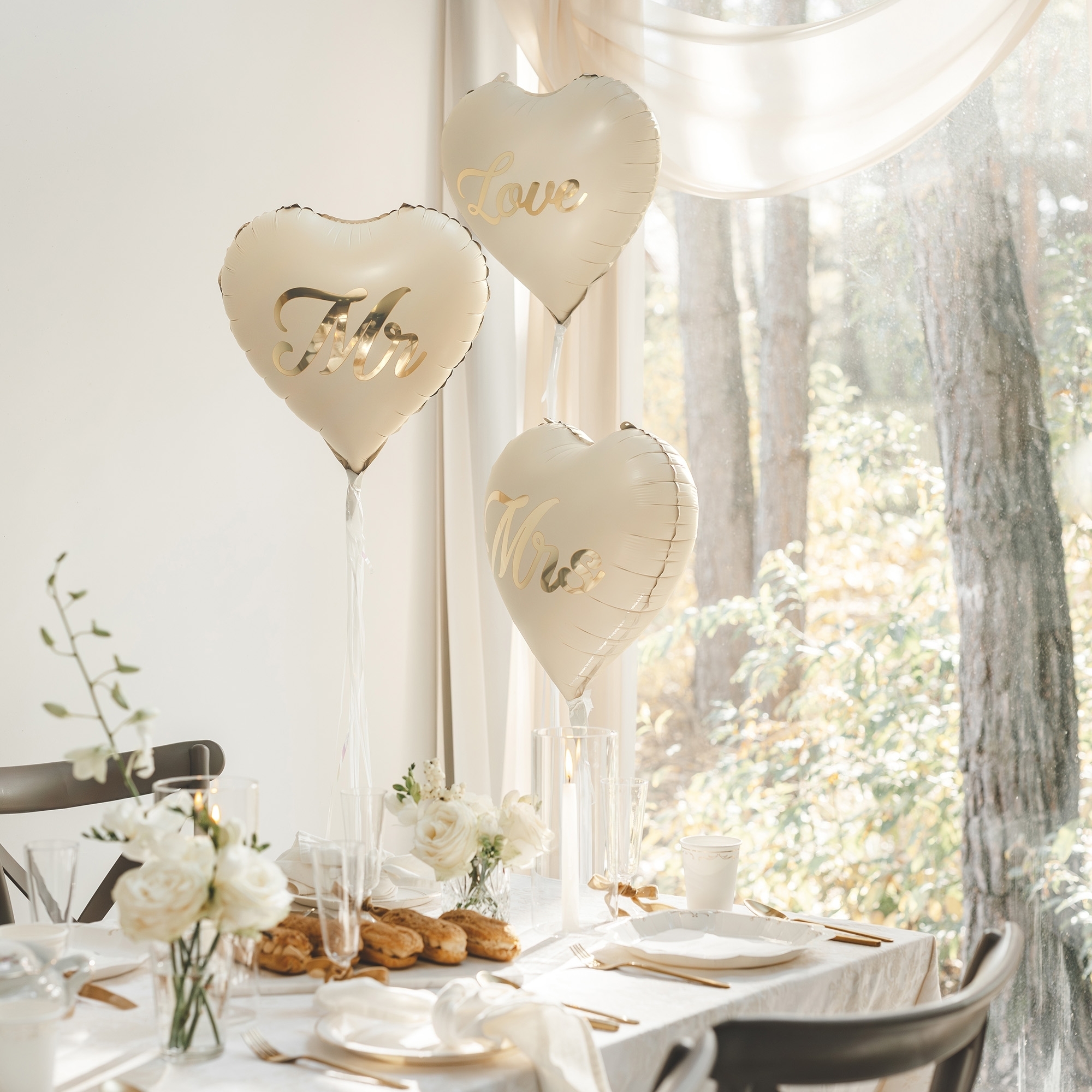 hochzeit, ballons, herzen, tischdeko, blumen