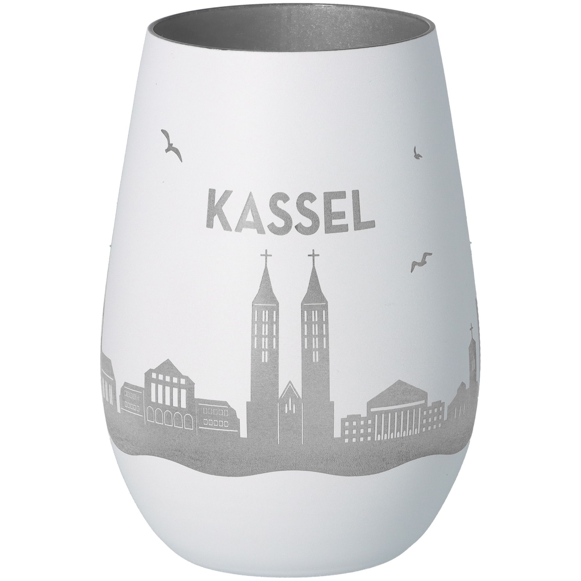 Windlicht Skyline Kassel Weiß/Silber Töpferei, Krug, Glas, Vase