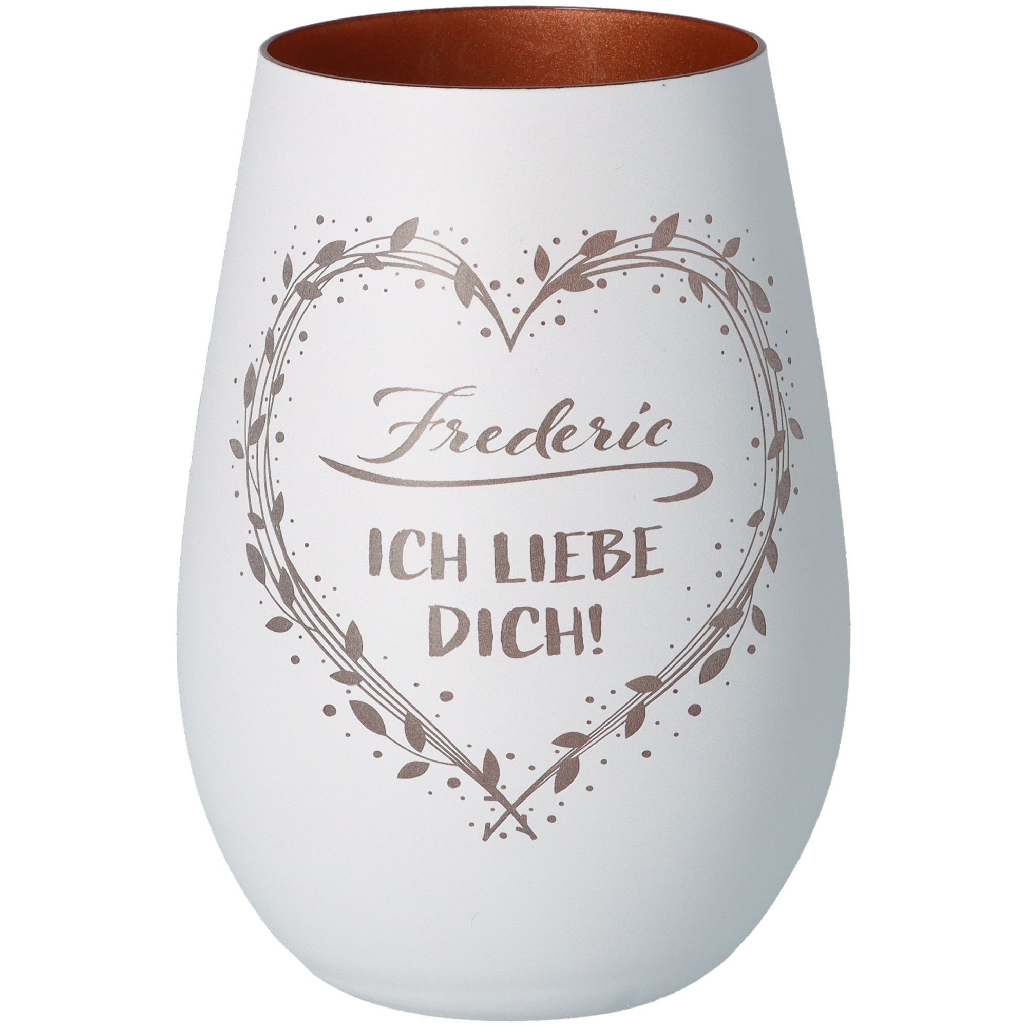 Windlicht Ich liebe dich "Name" Weiß/Bronze Krug, Töpferei, Vase, Glas, Porzellan