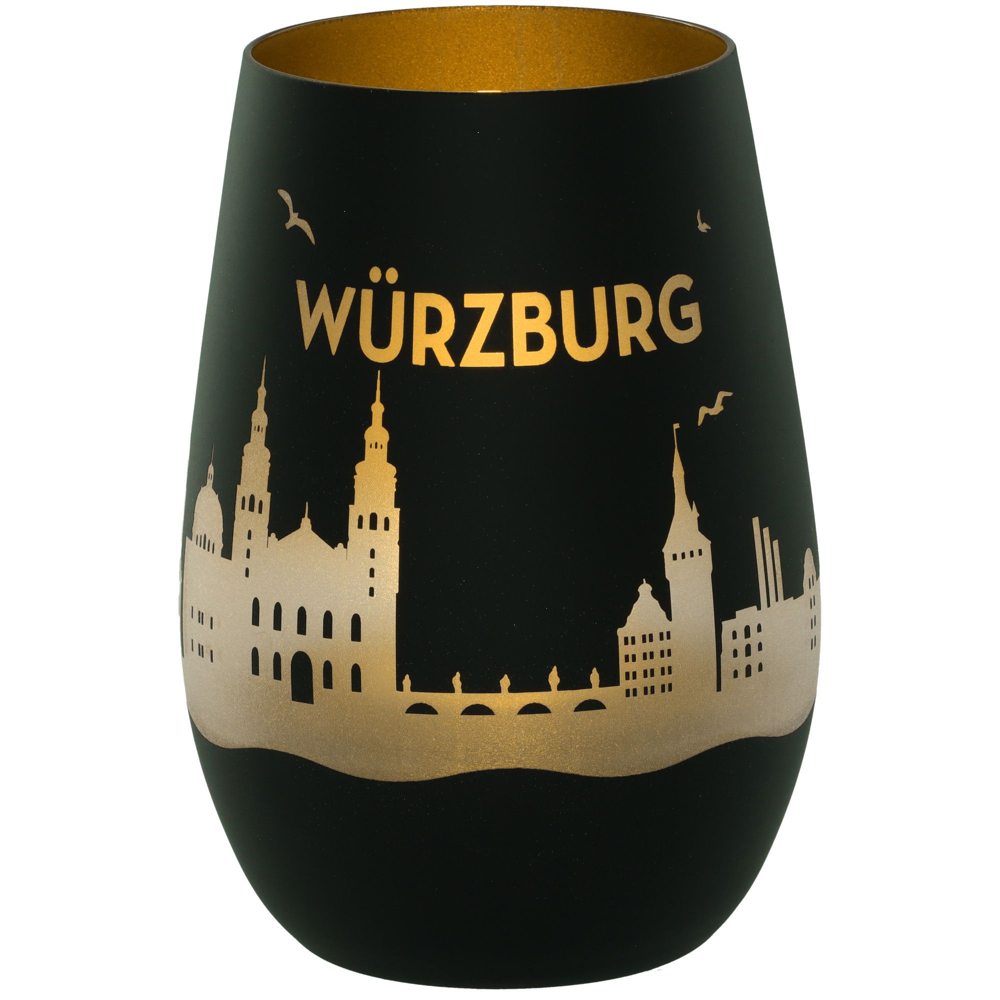 Windlicht Skyline Würzburg Schwarz/Gold