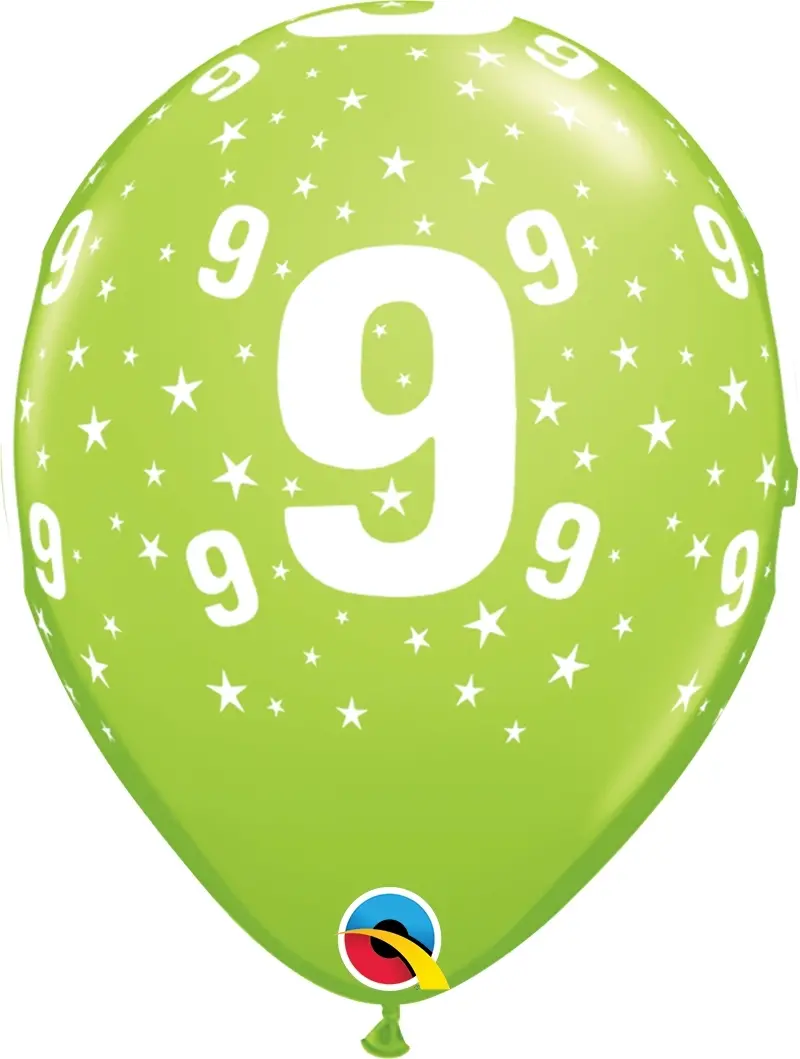 Qualatex Latexballon 9. Geburtstag verschiedene Farben Ø 30cm