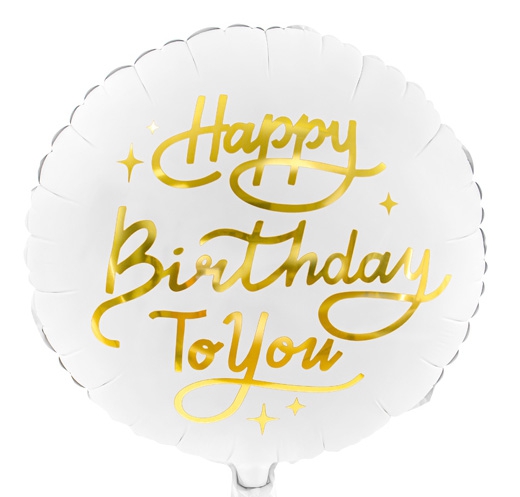 Folienballon "Happy Birthday to you", Weiß/Gold 35 cm