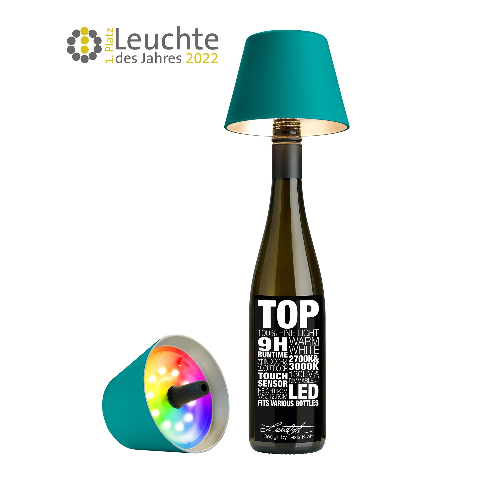 Sompex - TOP 2.0 LED Akku-Flaschenleuchte RGBW, Türkis Sompex - TOP 2.0 LED Akku-Flaschenleuchte RGBW, Türkis