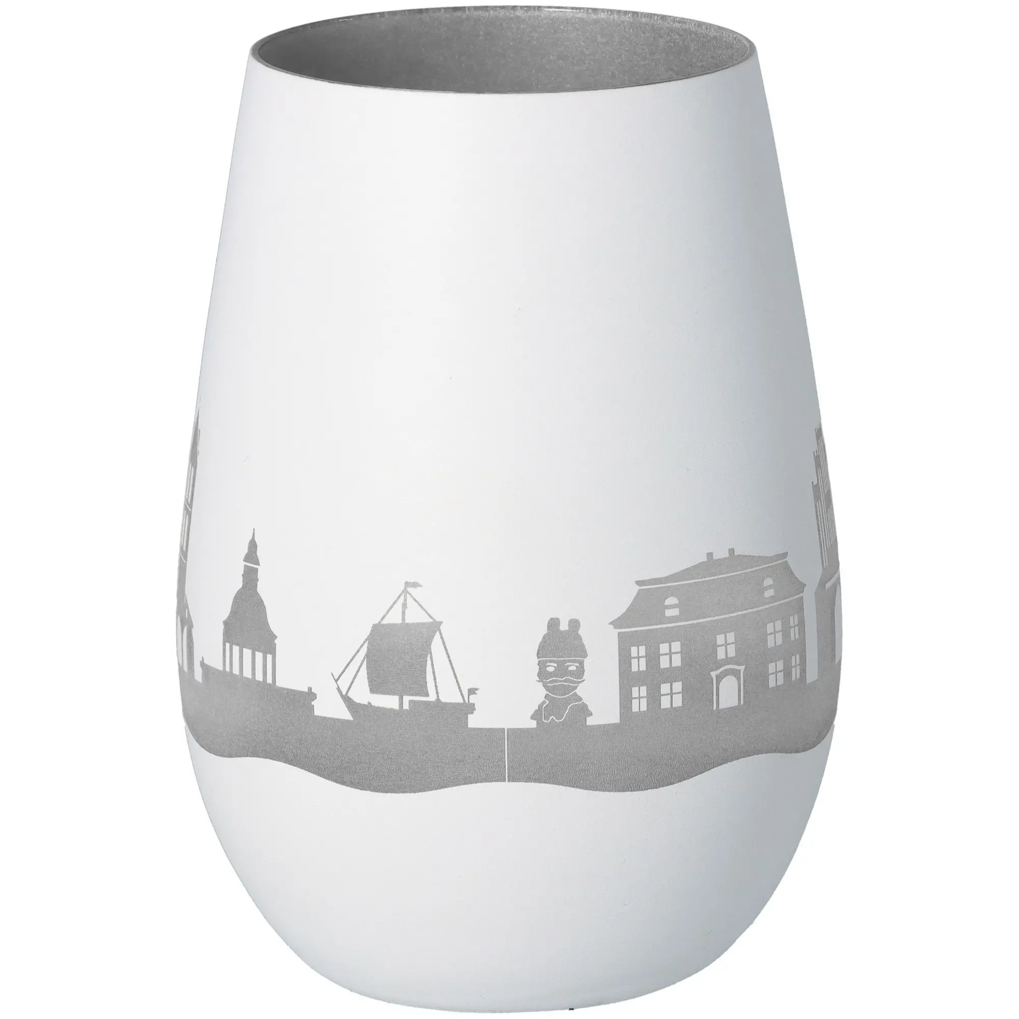 Windlicht Skyline Wismar Weiß/Silber