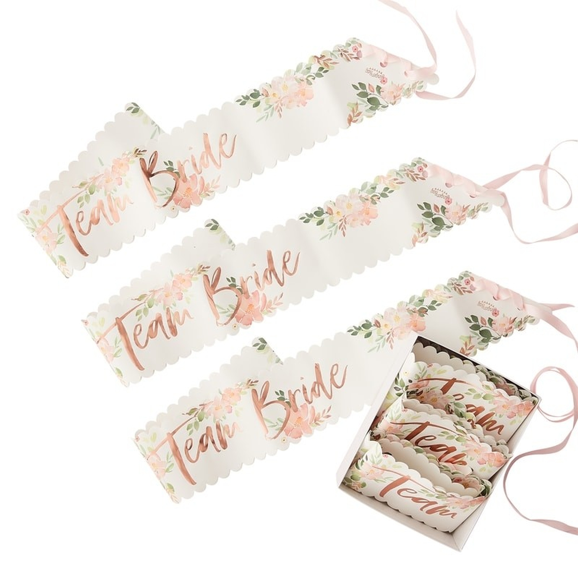Floral Hen Party 6 Rosé Gold Team Bride Schärpen 75x10cm