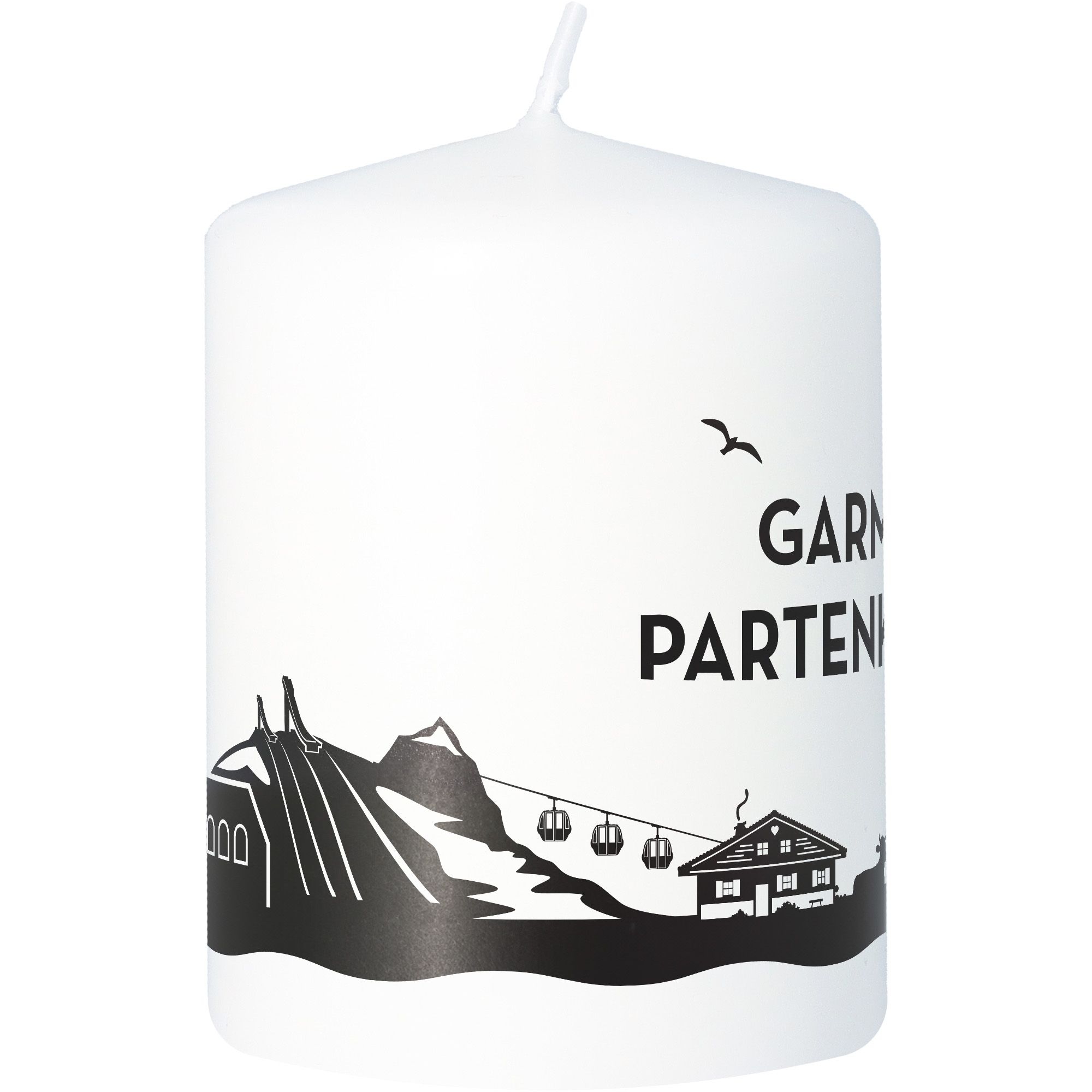 Stumpenkerze Skyline Garmisch-Partenkirchen Weiß