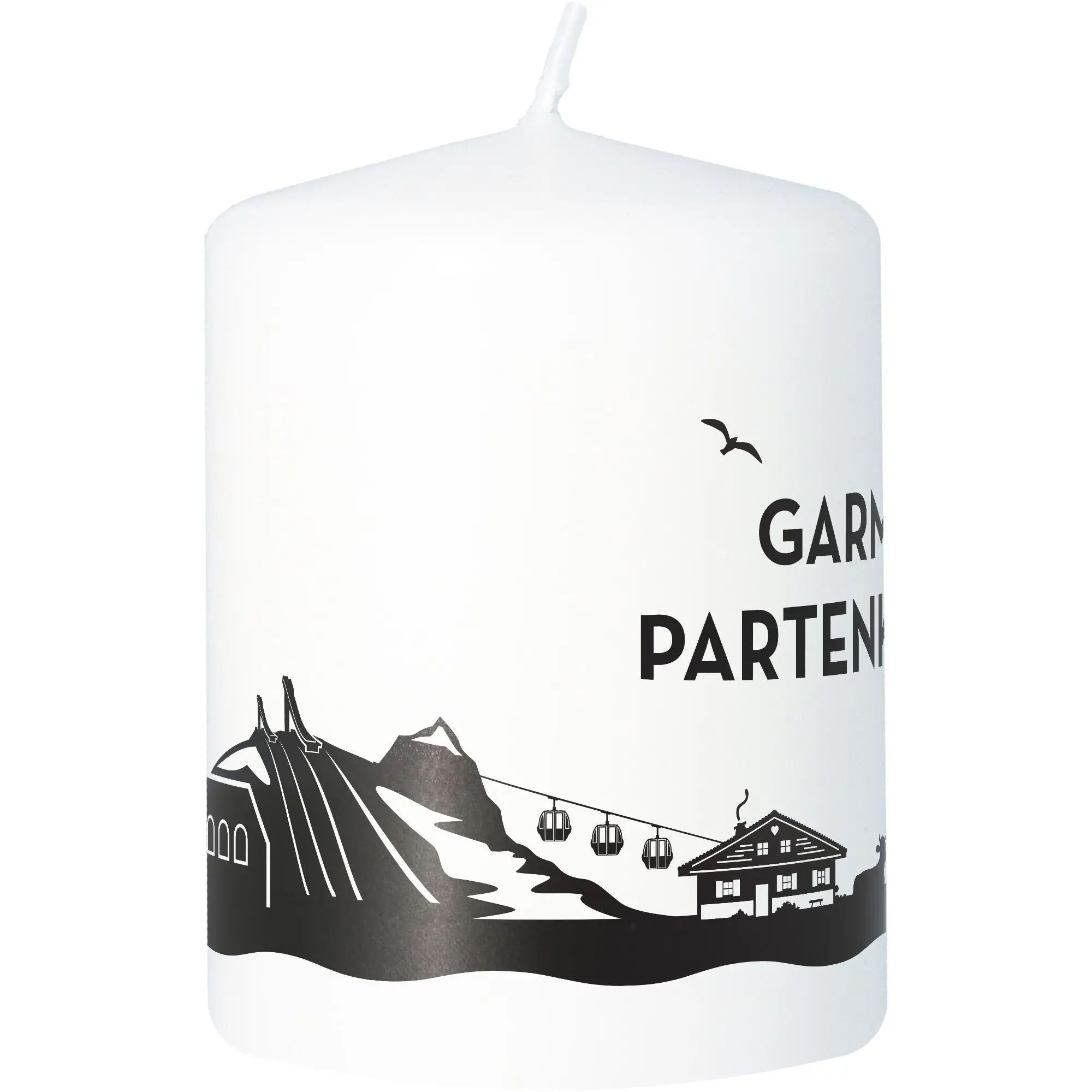 Stumpenkerze Skyline Garmisch-Partenkirchen Weiß