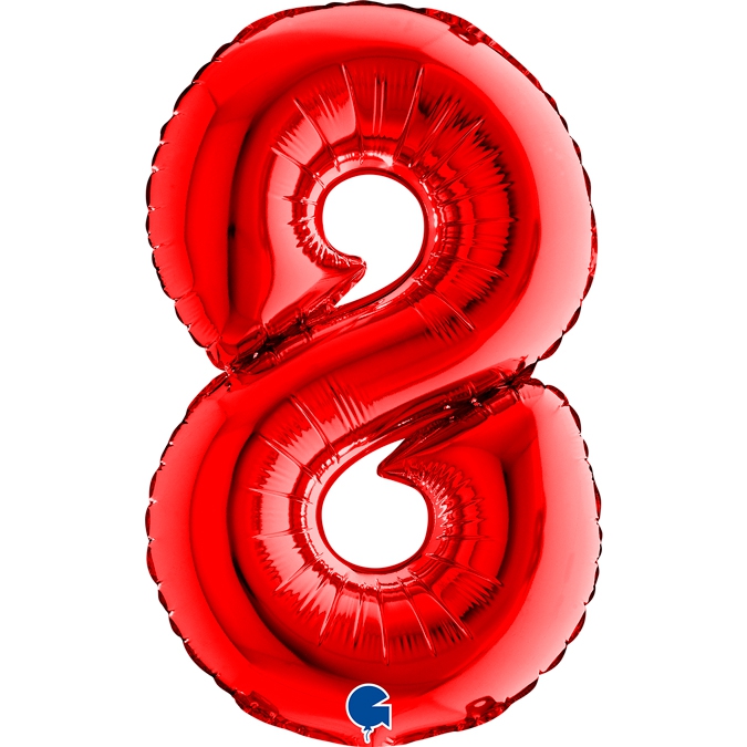 Folienballon Zahl "8" Rot, zur Luftbefüllung, 35 cm