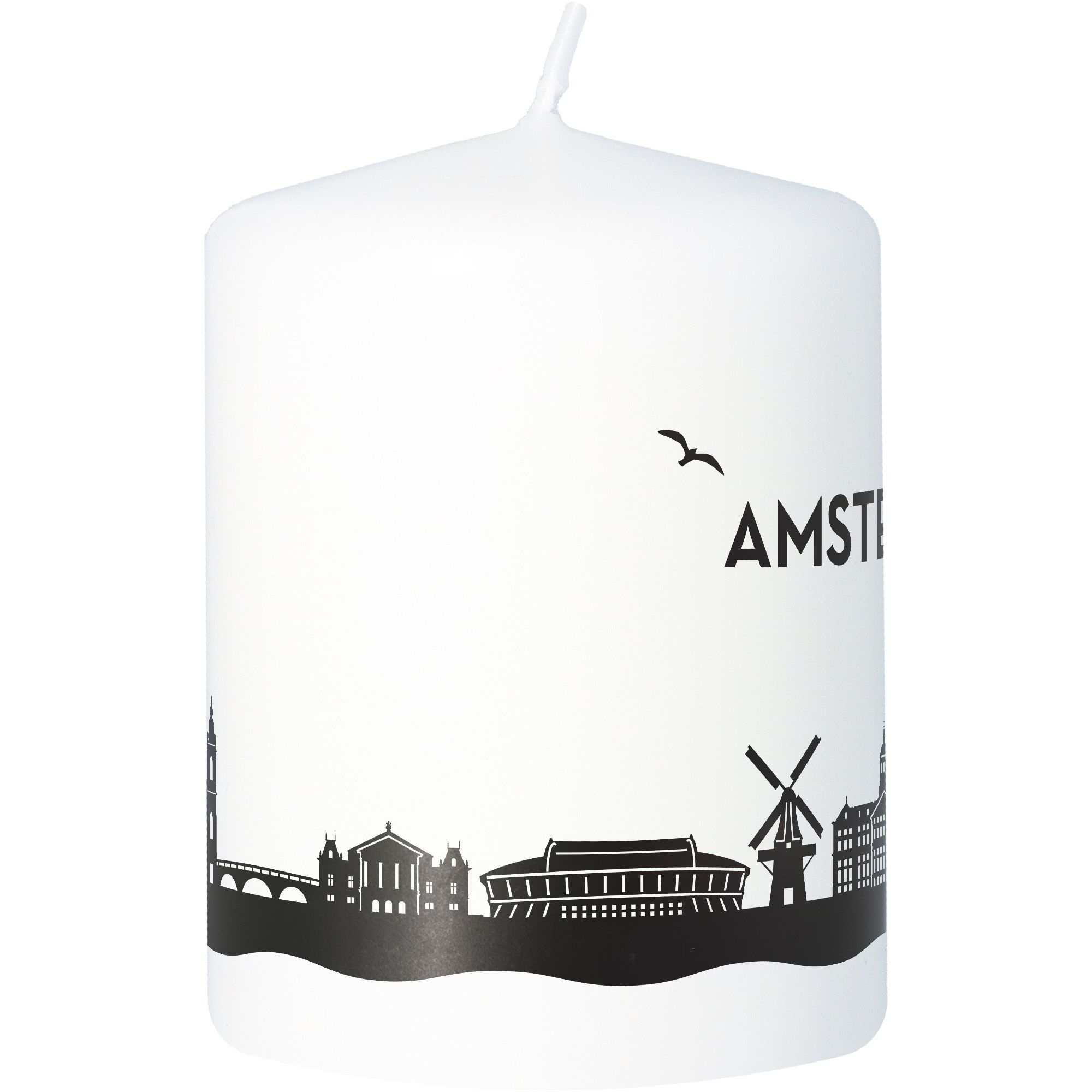Stumpenkerze Skyline Amsterdam Weiß Tier, Vogel, Kerze