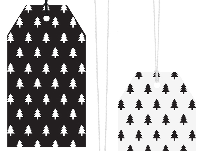 Geschenkanhänger Weihnachtsbaum Schwarz & Weiß Geschenkanhänger Weihnachtsbaum Schwarz & Weiß