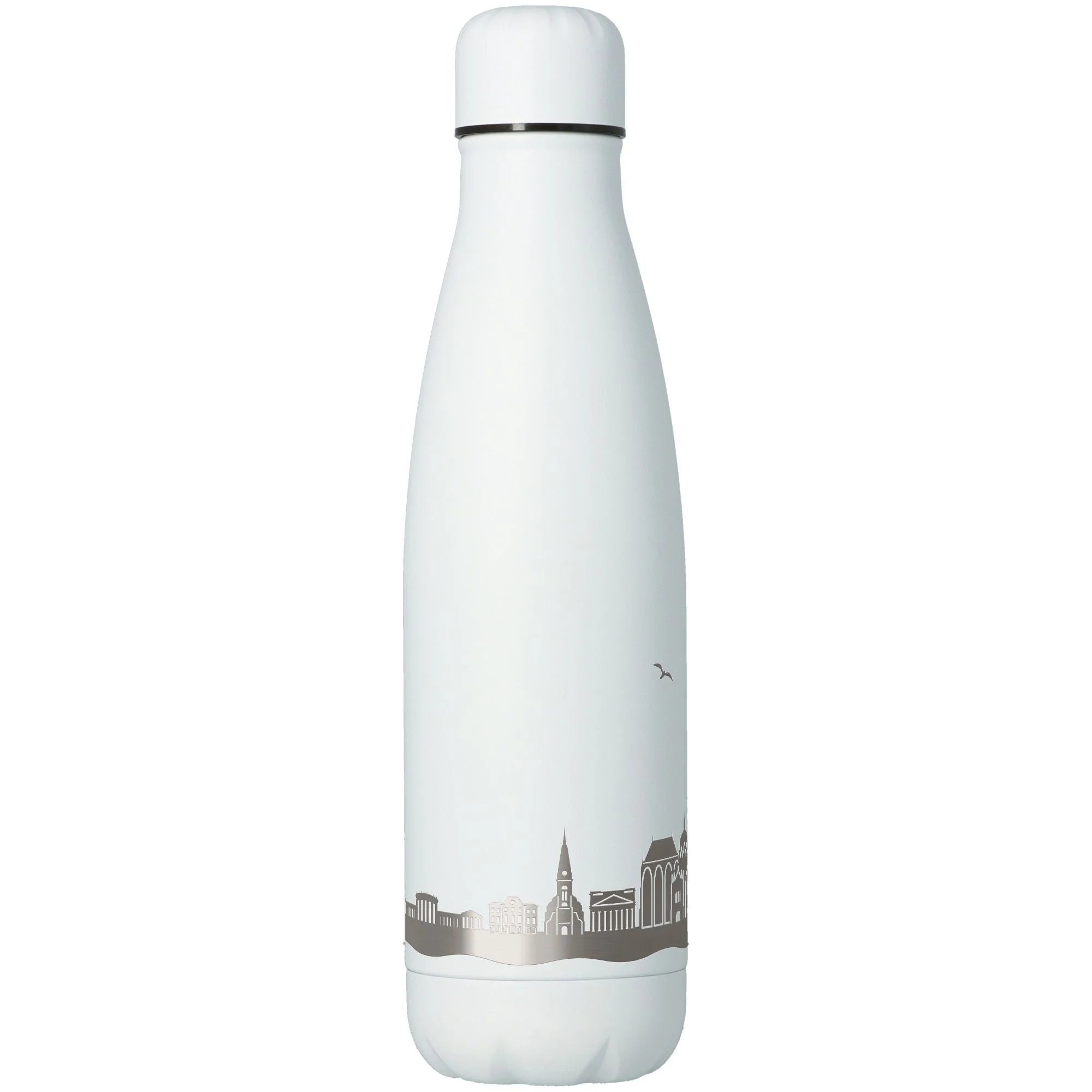Thermosflasche, Isolierflasche, Stahl, Weiß, Stadtmotiv