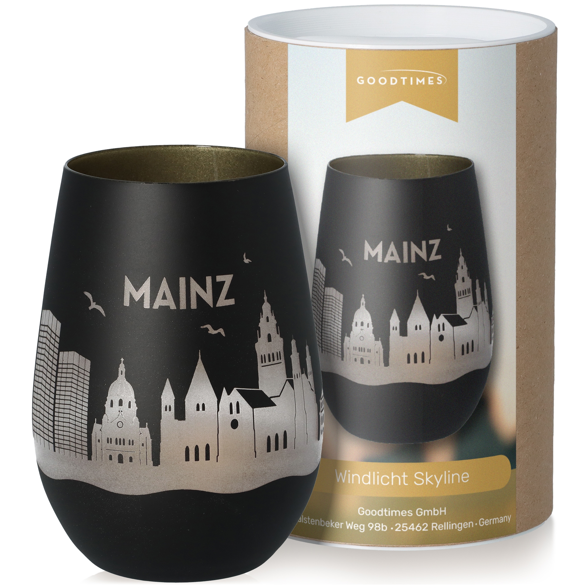 Windlicht Skyline Mainz Schwarz/Gold Töpferei, Krug