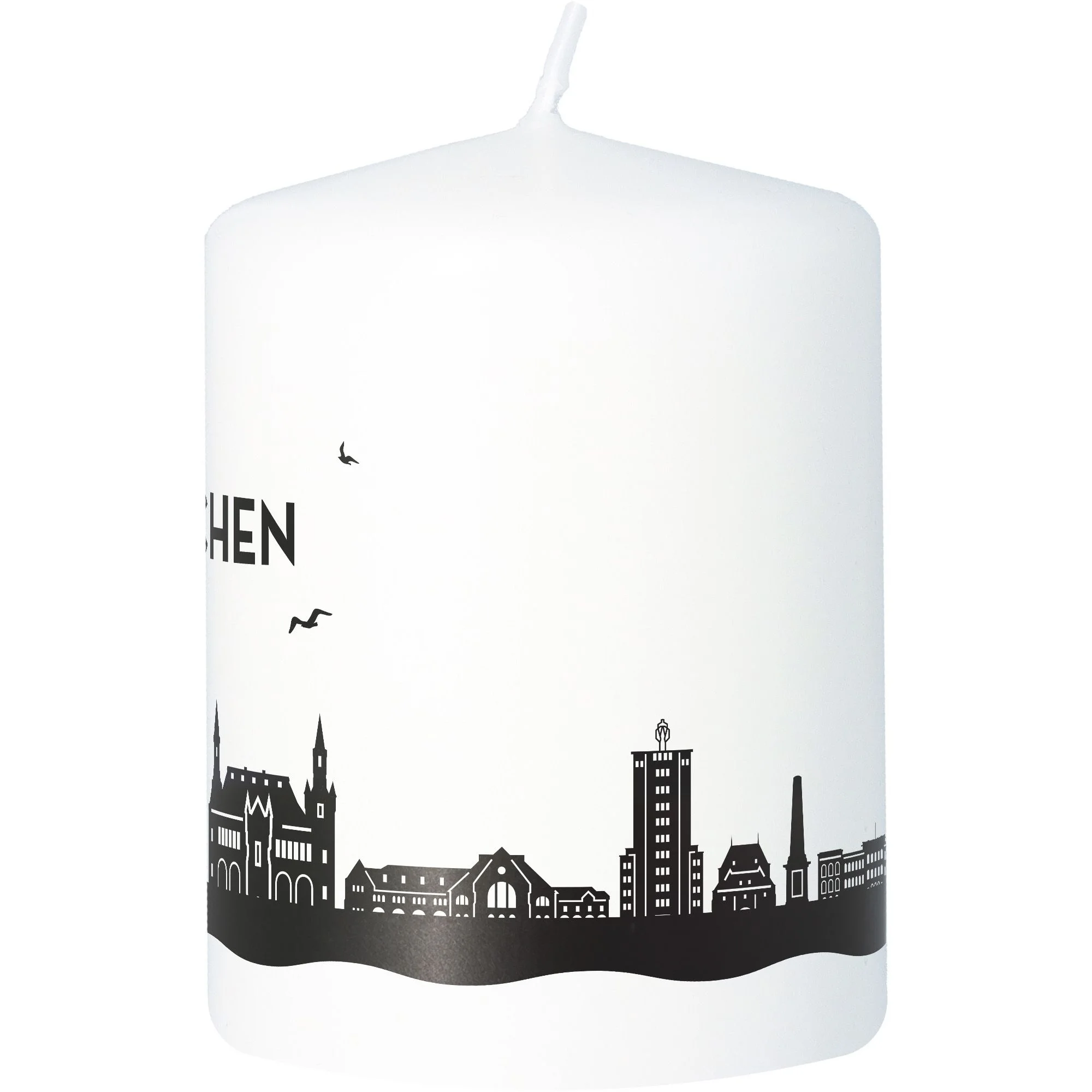Kerze, Stumpenkerze, Stadtmotiv, Schwarz-Weiß, Wachsmotiv