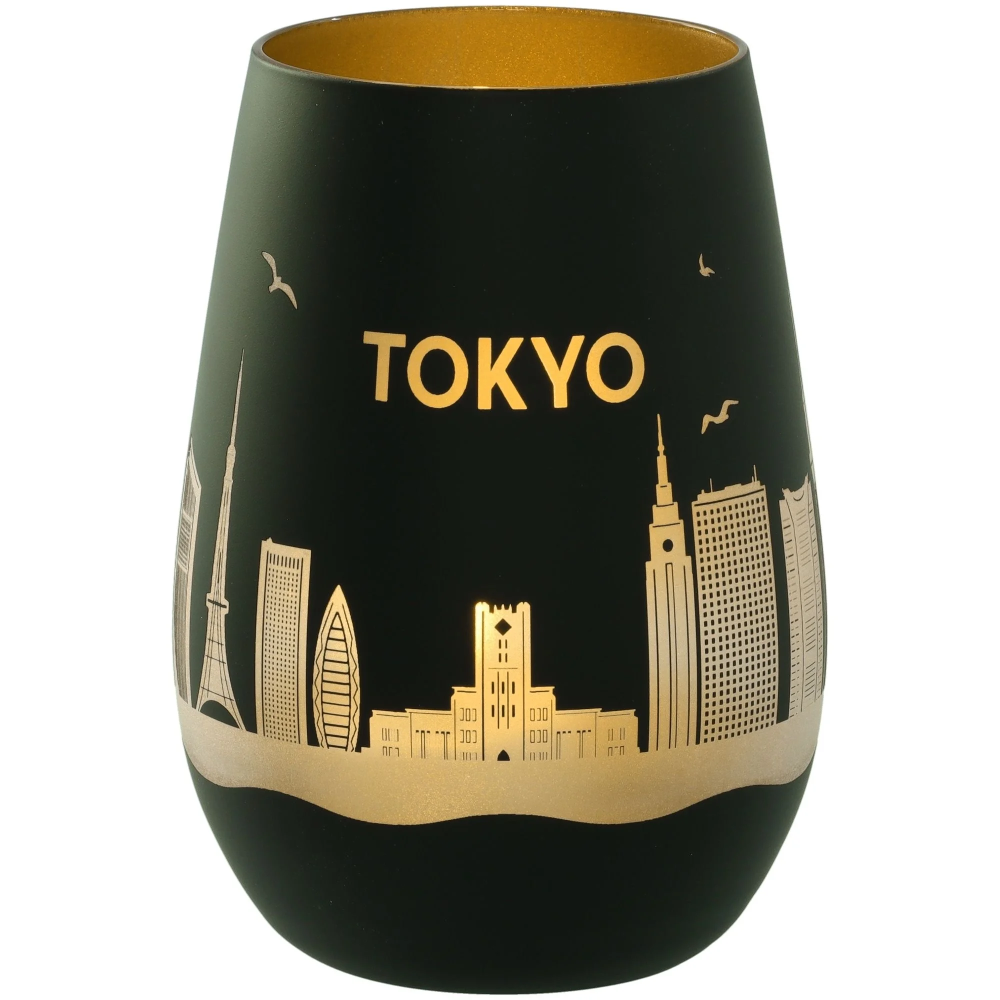 becher, becher mit skyline, tokio, cityscape, goldfarben