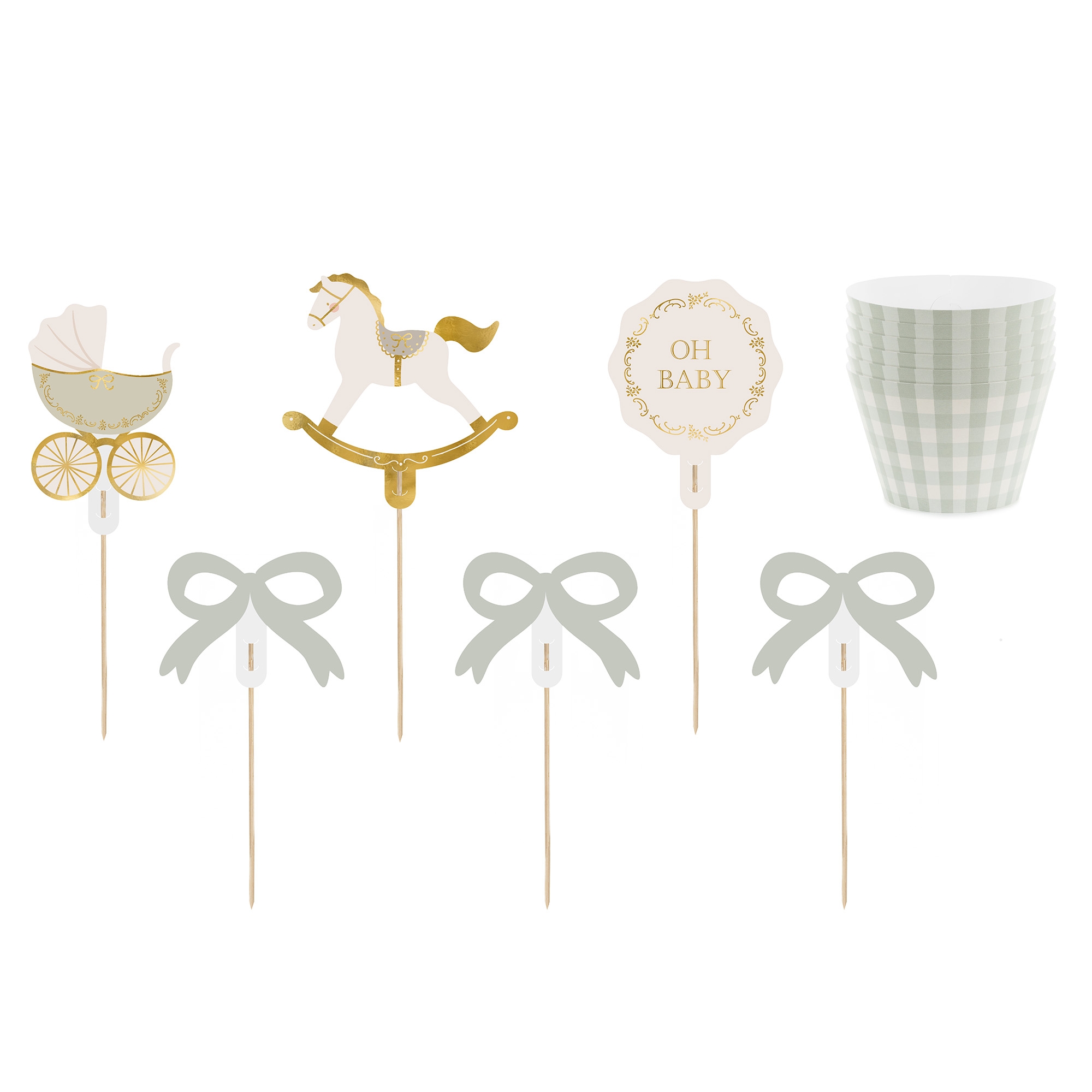 Cupcake Topper "Oh Baby" 6 Stück Zubehor, Ohrring, Schmuck