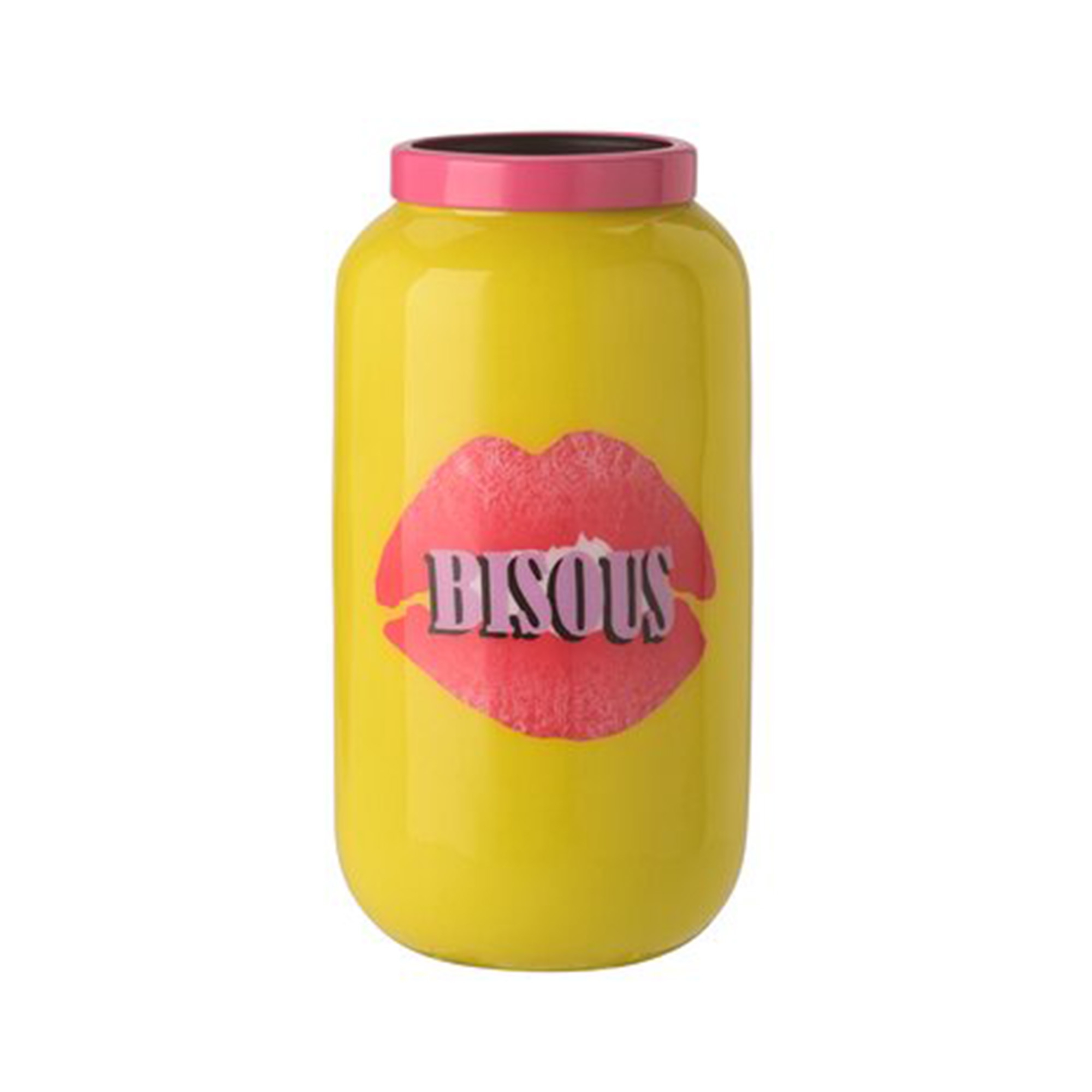 Vase mit Metallring "Bisous", Gelb/Fuchsia - XXS Vase mit Metallring "Bisous", Gelb/Fuchsia - XXS