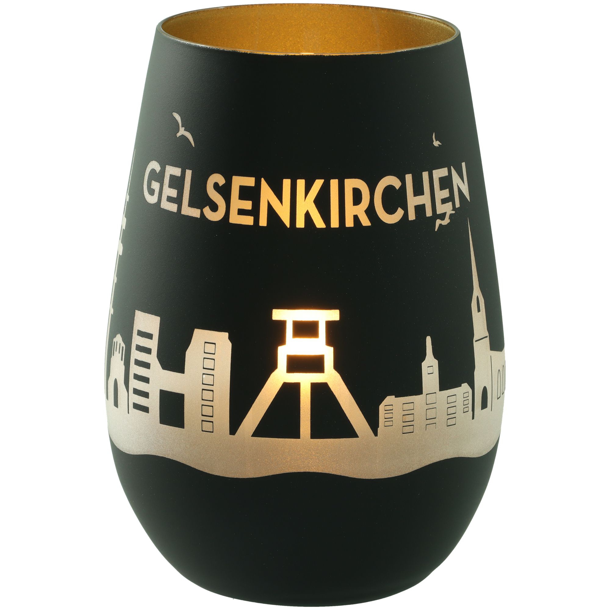 Windlicht Skyline Gelsenkirchen Schwarz/Gold