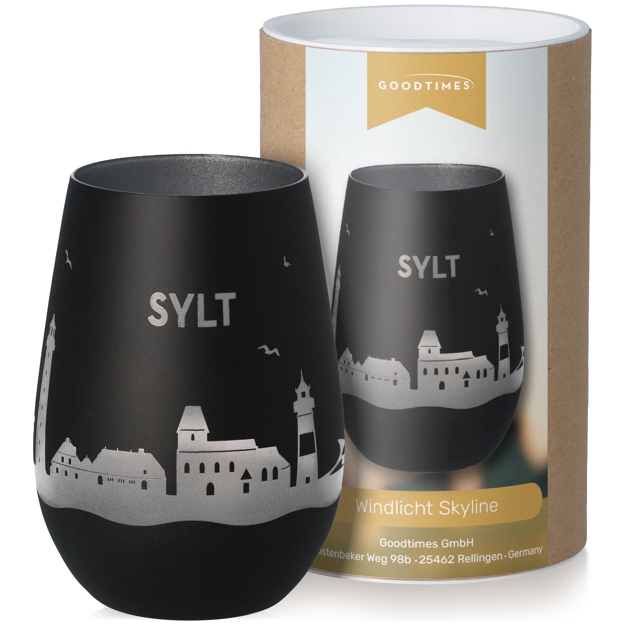 Windlicht Skyline Sylt Schwarz/Silber Töpferei, Krug, Tasse
