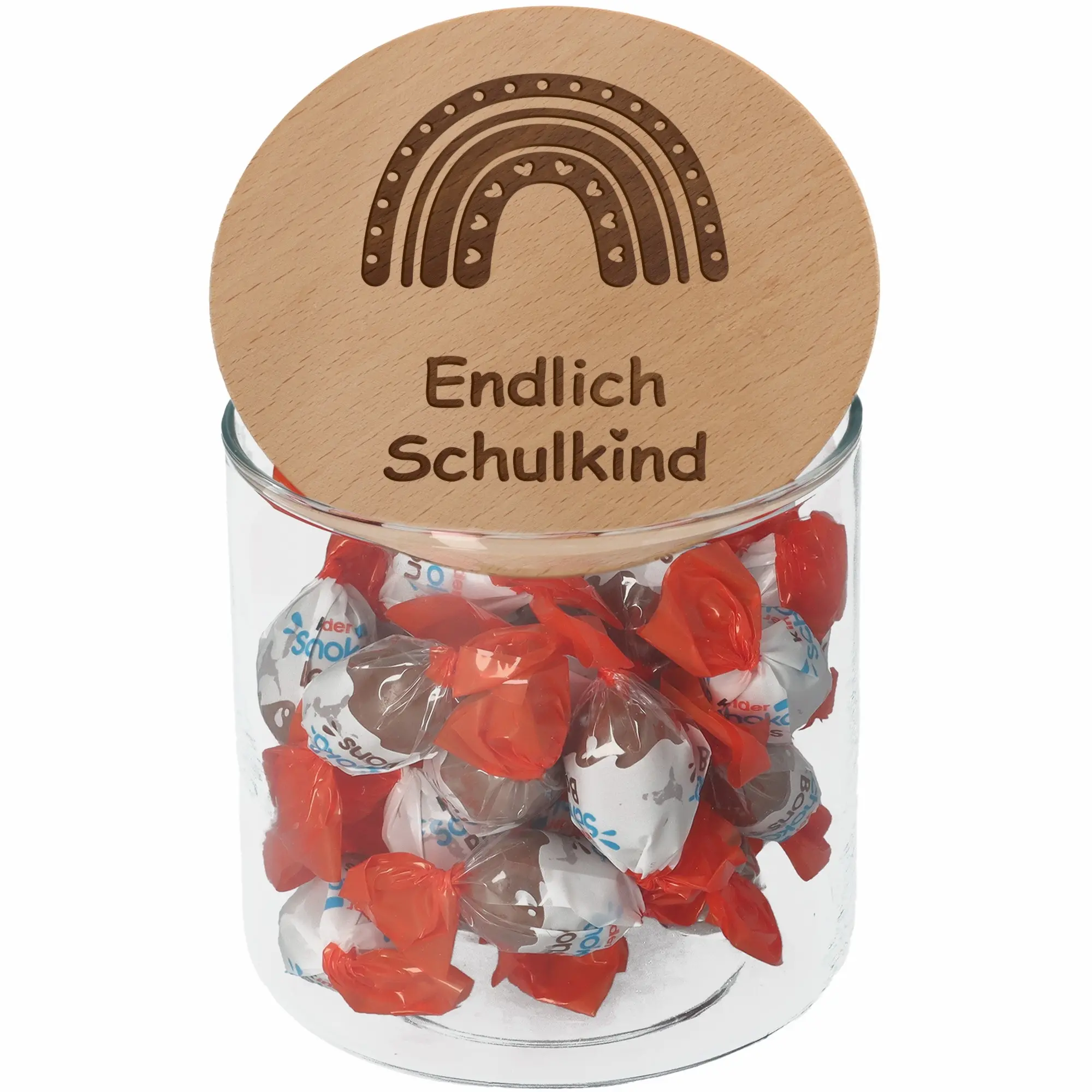 Geschenkglas "Endlich Schulkind" Regenbogen Herz 530ml