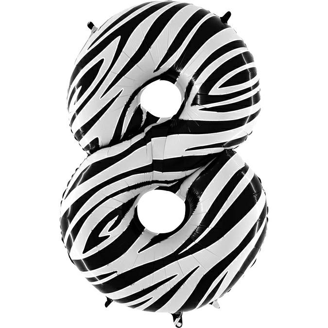 Folienballon Zahl 8 Zebra 100 cm