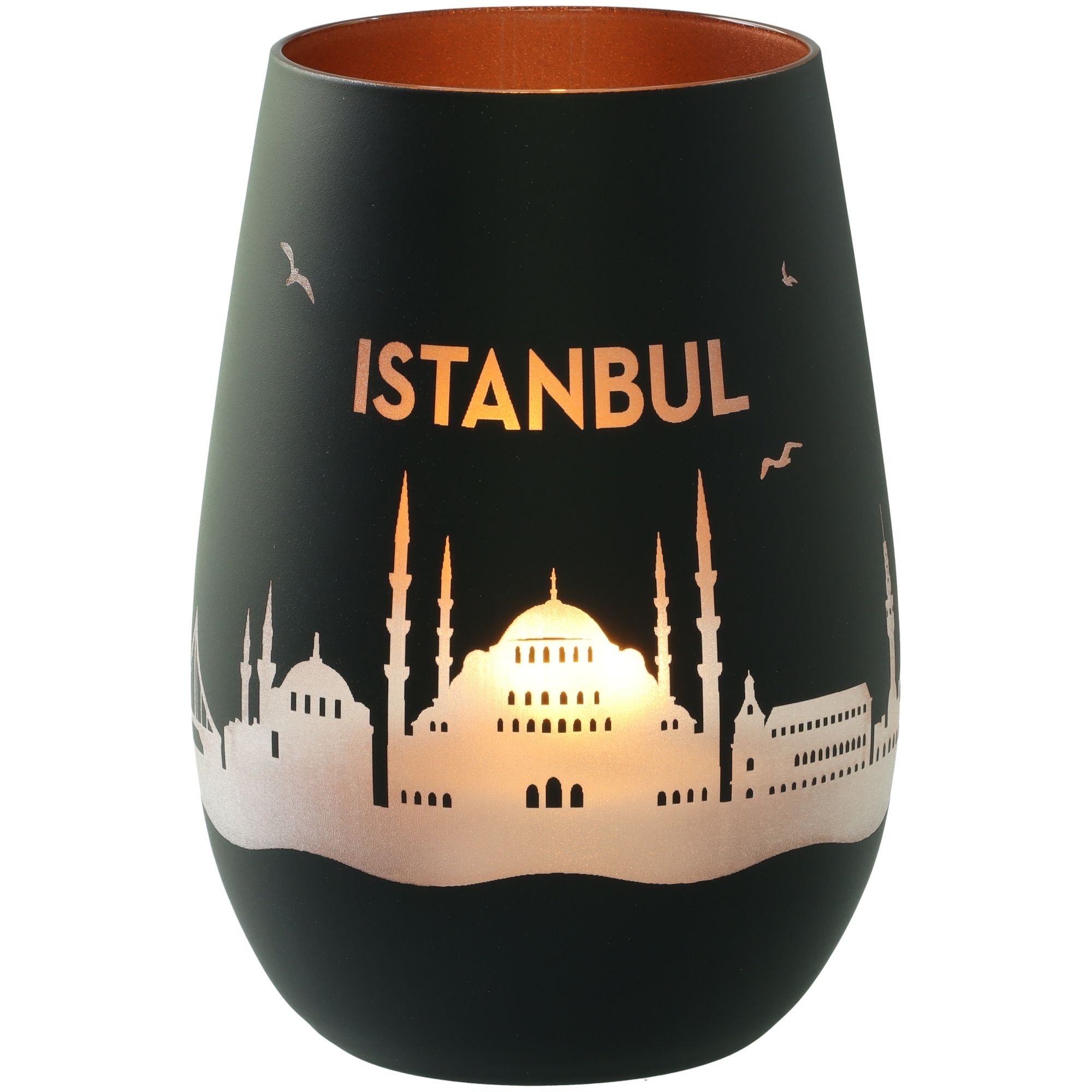 Windlicht Skyline Istanbul Schwarz/Bronze Krug, Töpferei, Tasse, Lampe