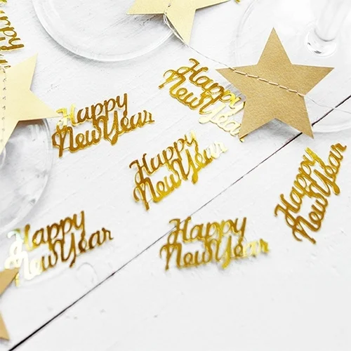 Happy New Year, confetti, gold star, new year decor, papercut ornament