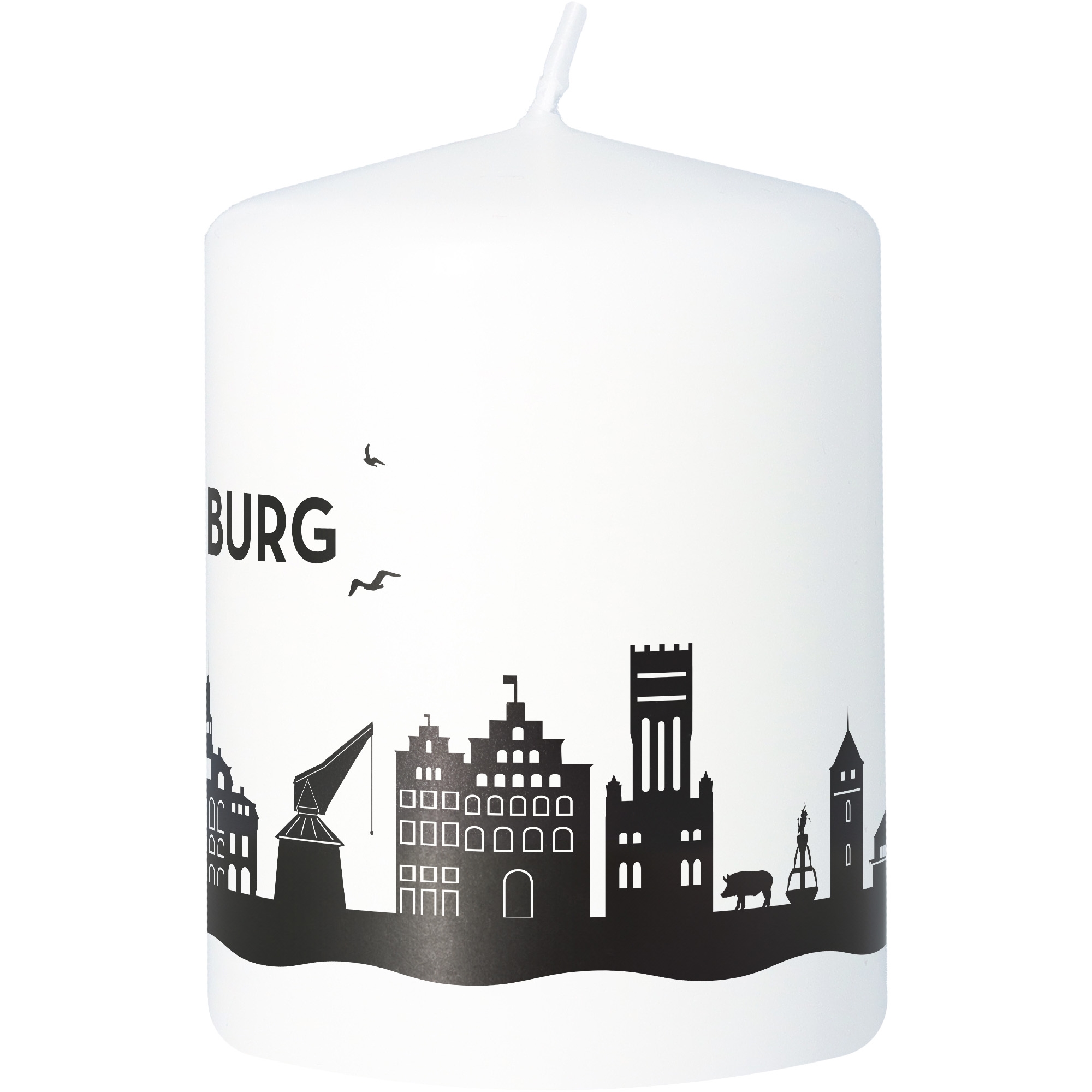 Stumpenkerze Skyline Lüneburg Weiß Kerze