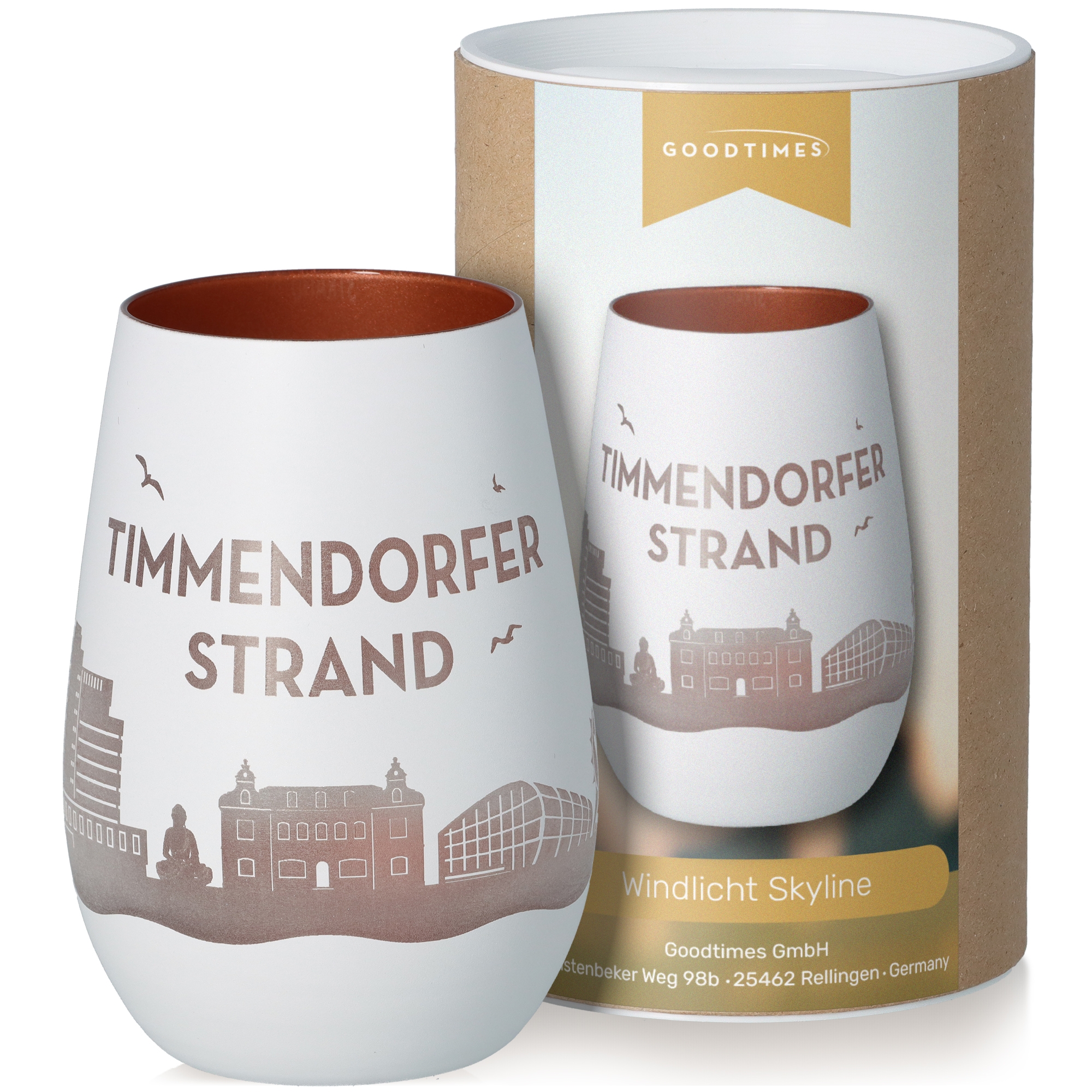 Windlicht Skyline Timmendorfer Strand Weiß/Bronze Töpferei, Tasse, Krug, Kunst, Porzellan