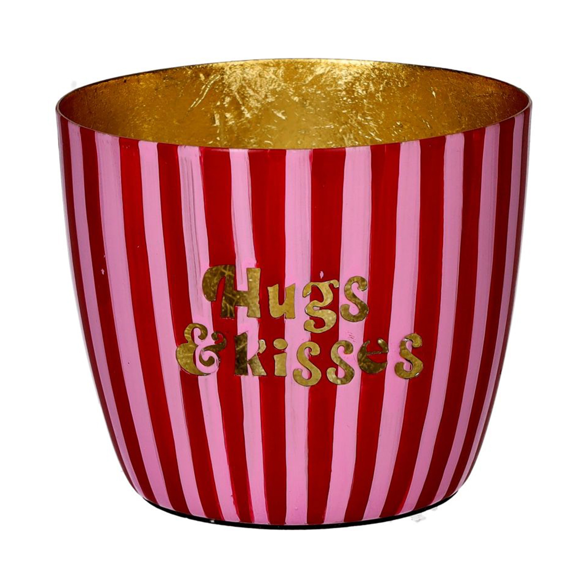Madras Windlicht "Hugs & Kisses", Pink/Gold - M