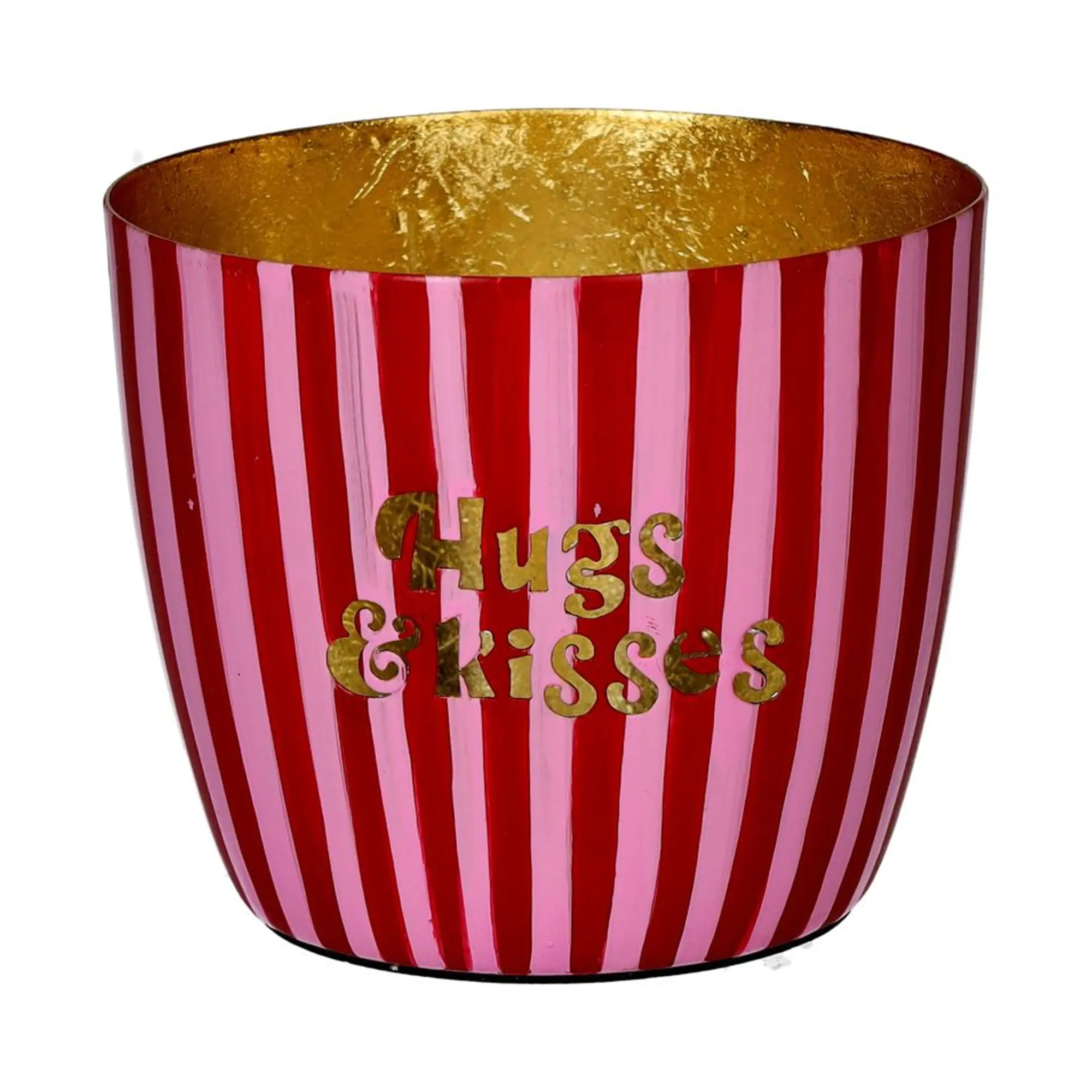 Madras Windlicht "Hugs & Kisses", Pink/Gold - M