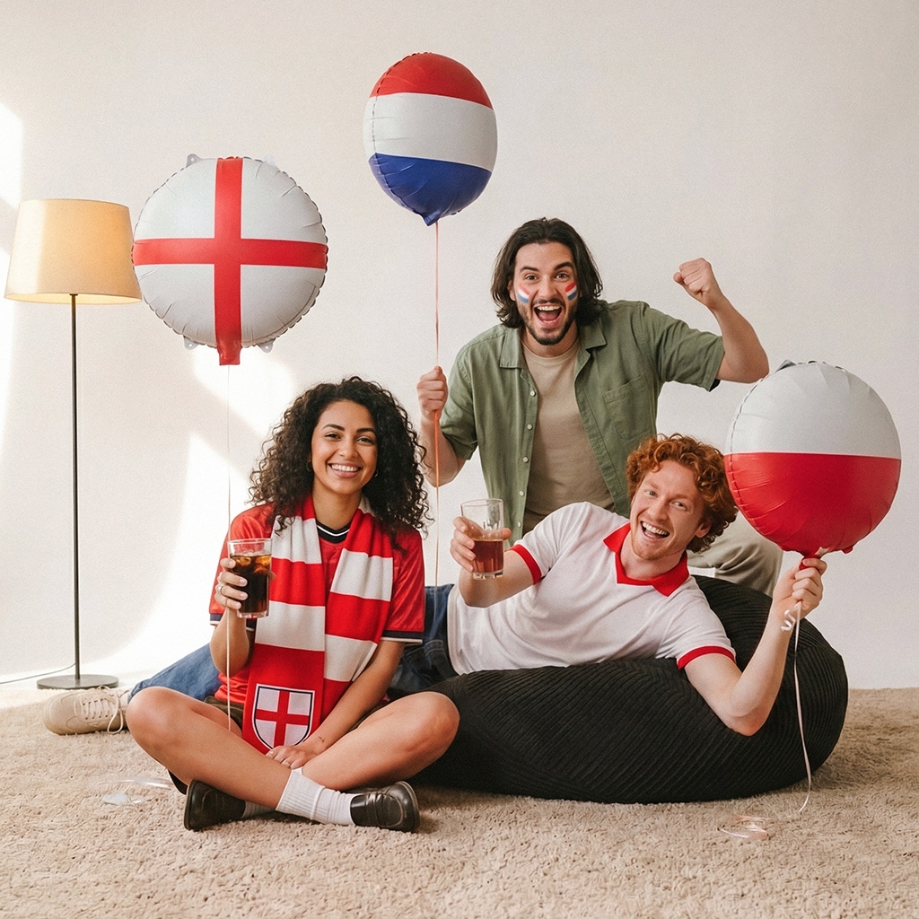 Fußballfans, England-Flagge, Party-Ballons, Anglophil, Sportfans