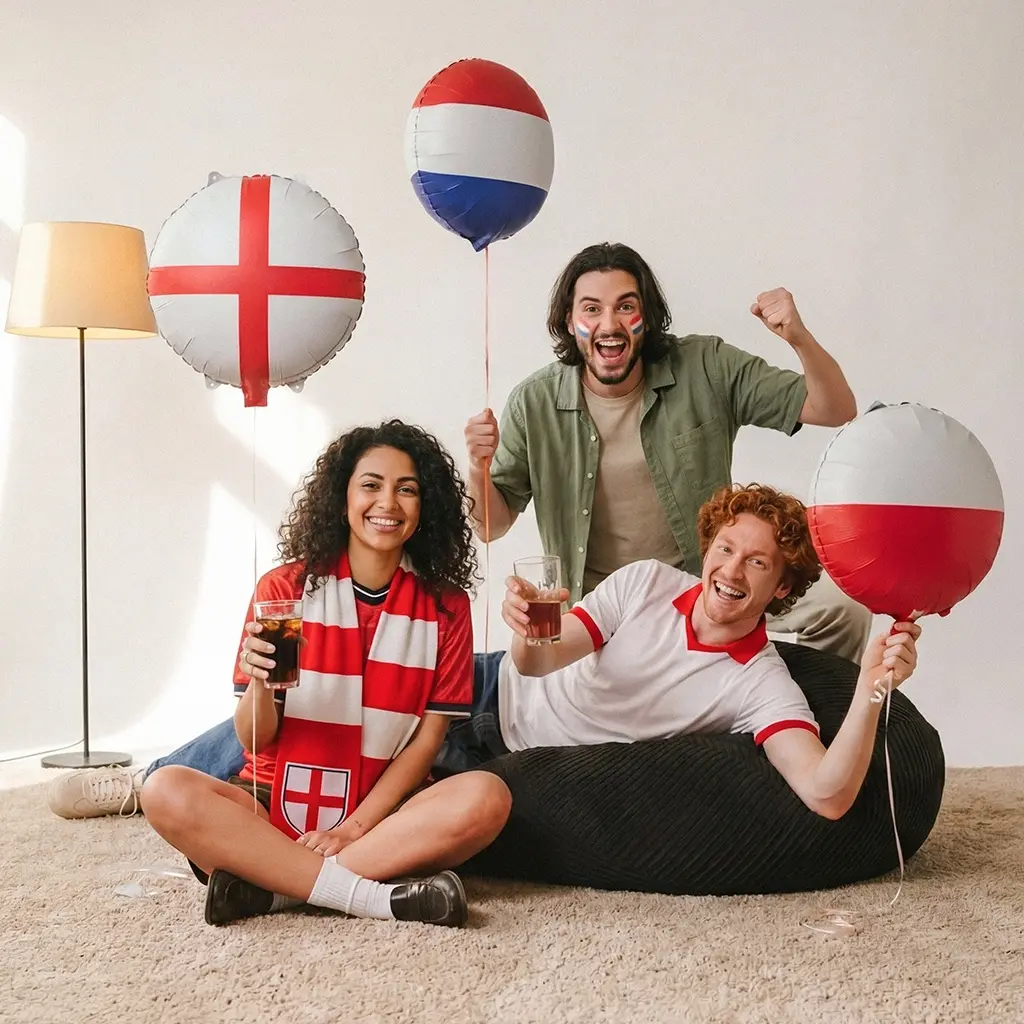 Fußballfans, England-Flagge, Party-Ballons, Anglophil, Sportfans